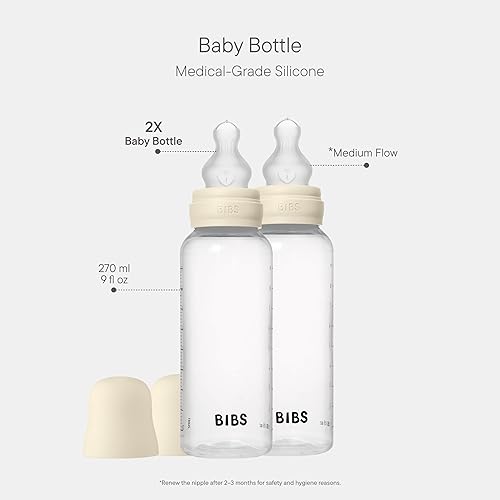 Miniatura 2 de BIBS Biberón de 9 onzas  9.1 fl oz de caucho natural de látex pezón paquete de 2  anticólico, sin BPA, pezón redondo, flujo medio, ligero y fácil de