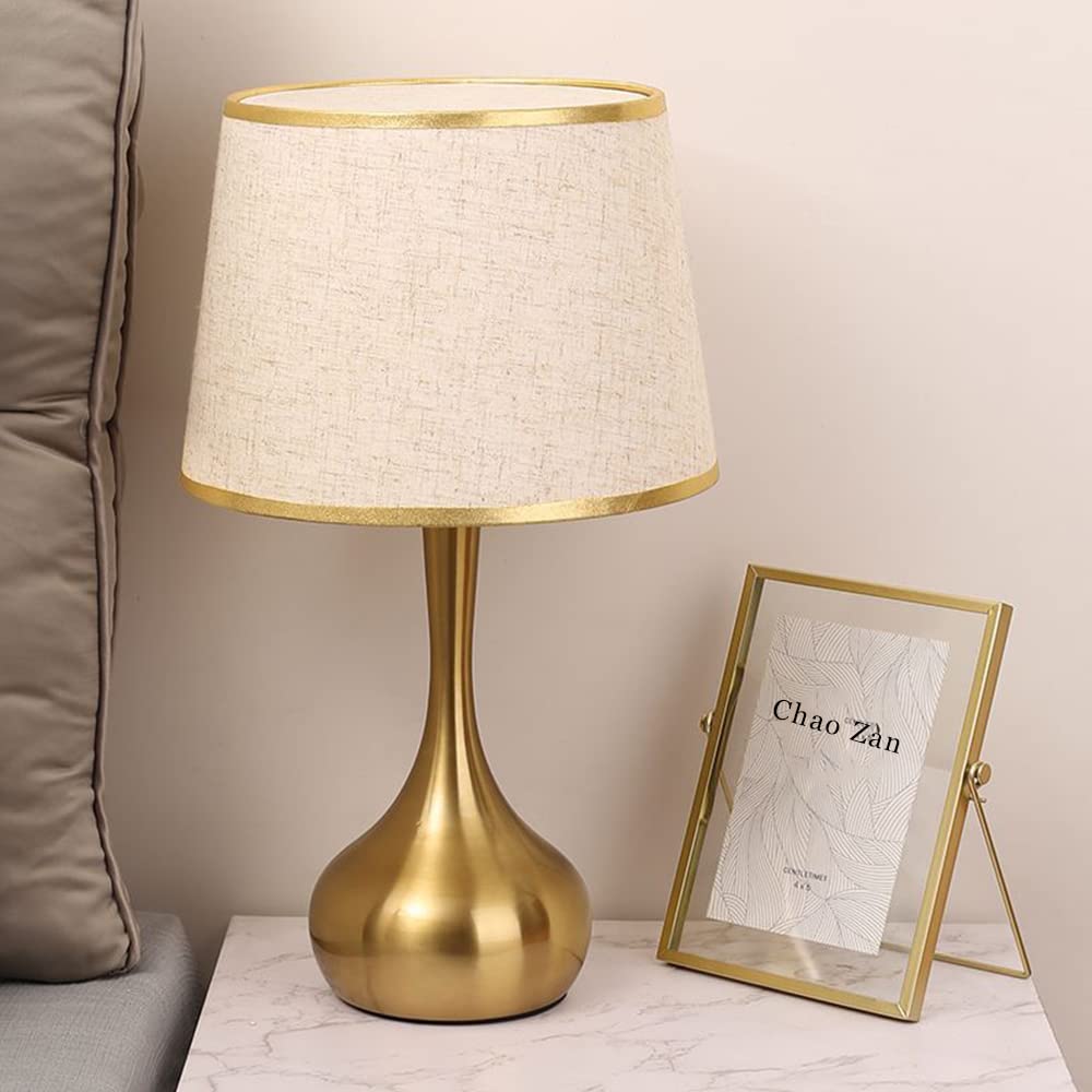 Lampada da Tavolo Moderno, Luce con Attacco E27 e Paralume in Stoffa, Abat Jour da Comodino Vintage, 1 pz (Senza Lampadine) (A)