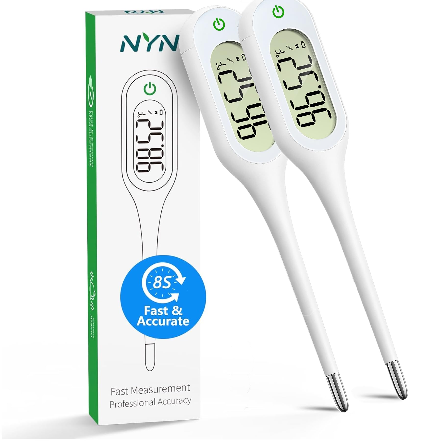 Fast 8 Seconds Digital Thermometer for Adults, Kids and Babies | Rectal, Underarm Thermometer with Fever Alarm, Memory & Large Display | Accurate and Reliable | Clinic & Home Use (Black)