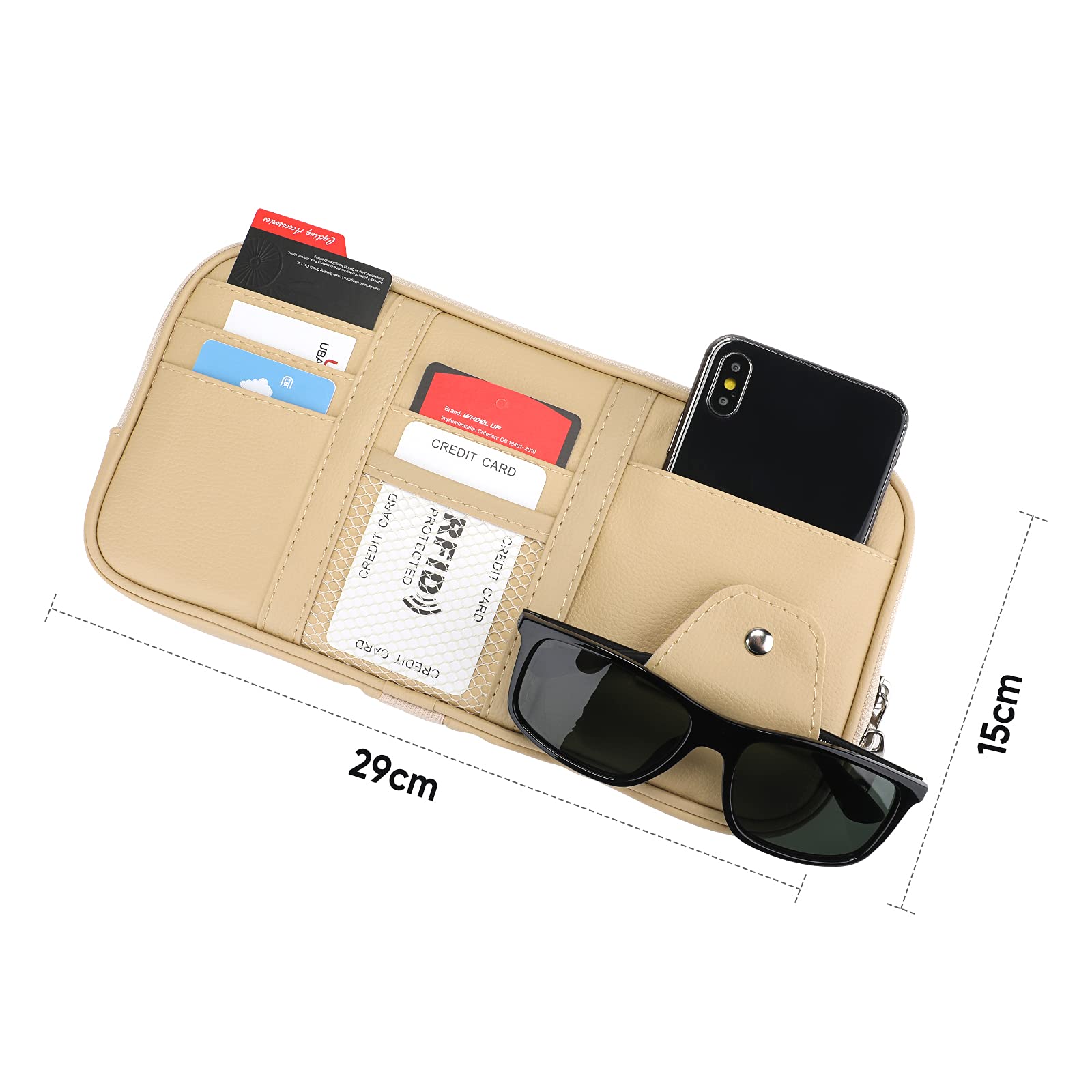 Organisateur Pare-Soleil Voiture Cuir PU - Porte Lunettes Carte Ticket 15x12.5cm Noir