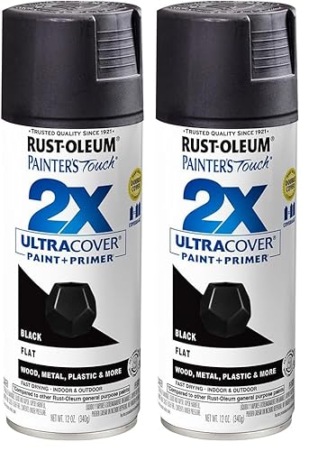 Rust-Oleum 249127 Painter's Touch 2X Ultra Cover Spray Paint, 12 oz, Flat Black (Pack of 2)