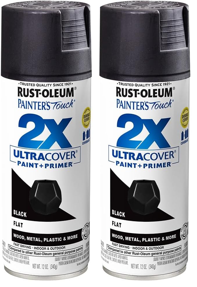 Rust-Oleum 249127 Painter's Touch 2X Ultra Cover Spray Paint, 12 oz, Flat Black (Pack of 2)