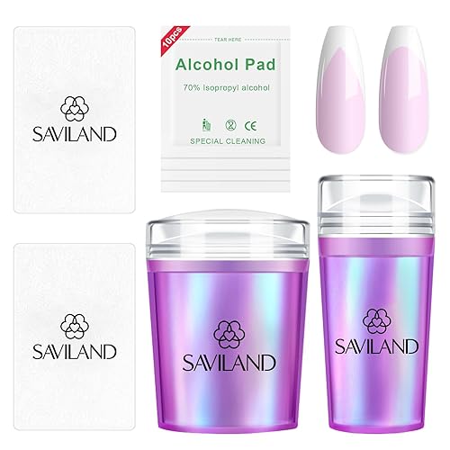 Saviland Sello de uñas de punta francesa, 5 piezas de sellador de gelatina de radio morado, sello de uñas de silicona transparente largo y corto con