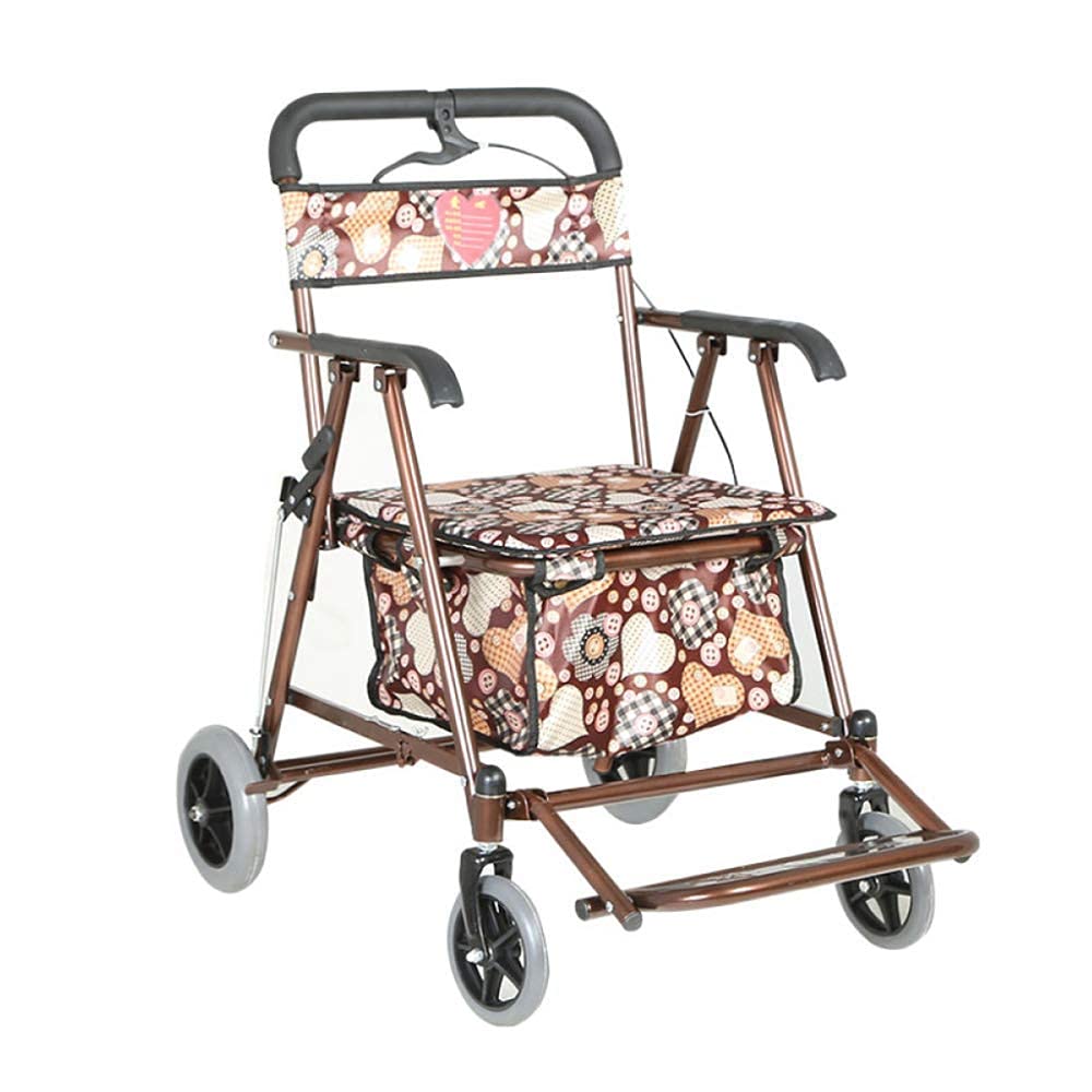 Carrello multifunzione da cucina con sedile e riposo Design pieghevole a 4 ruote girevoli freno di parcheggio di sicurezza freno a piedi Assist Utility Cart per stoccaggio Marrone Reticolo Reticolo