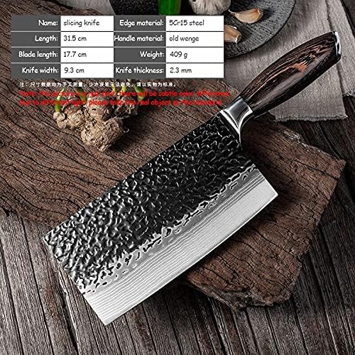Meat Cleaver Knife, Wooden Handle Slicing Knife Handmade Kitchen Knife Meat Cleaver Slices Kitchen Black Hammered Stainless Steel Sharp Blade