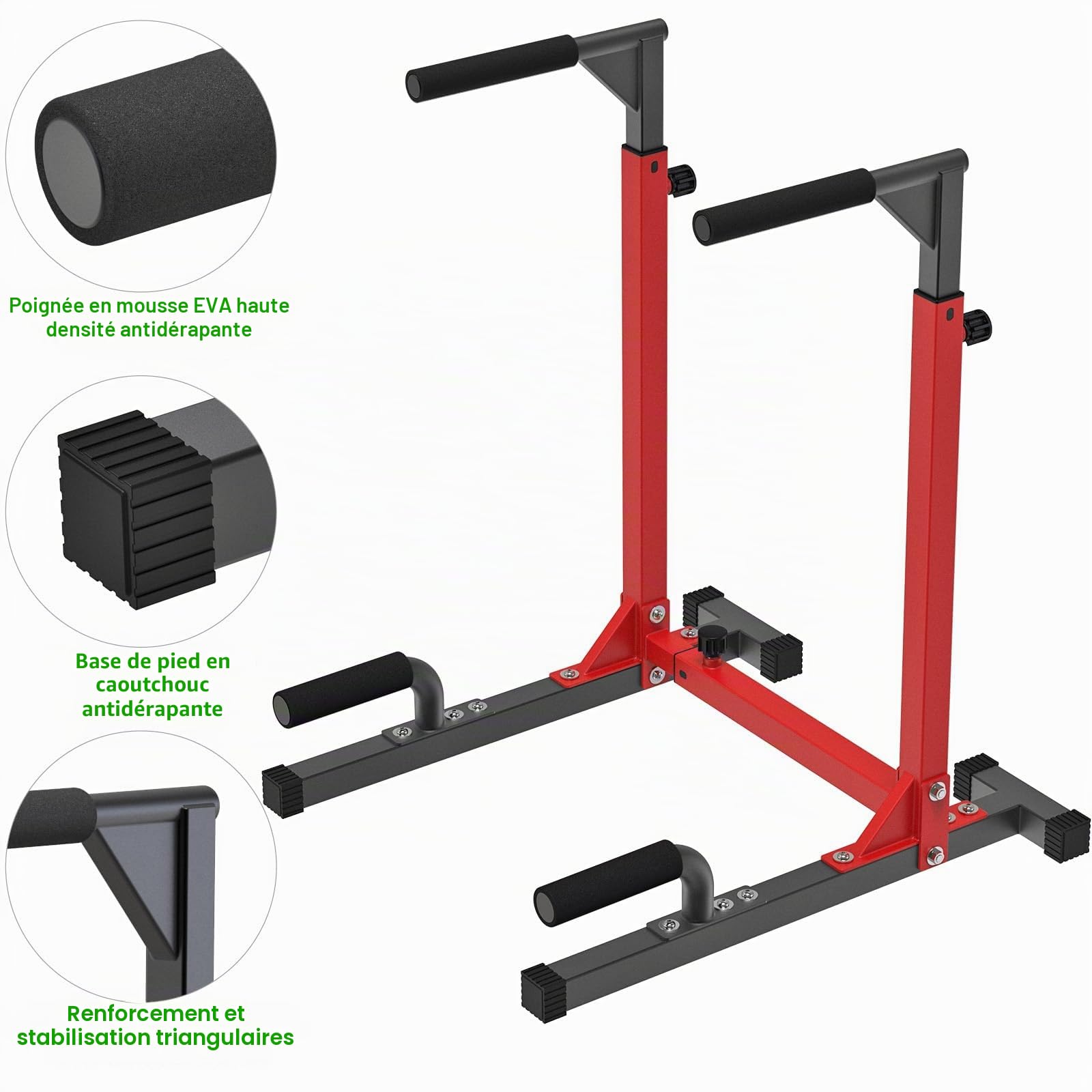 SELEWARE Barre de Dips Robuste, Station de Dips Robuste Avec Hauteur Réglable, Barres Parallèles Multifonctions pour Entraînement de Force à la Maison
