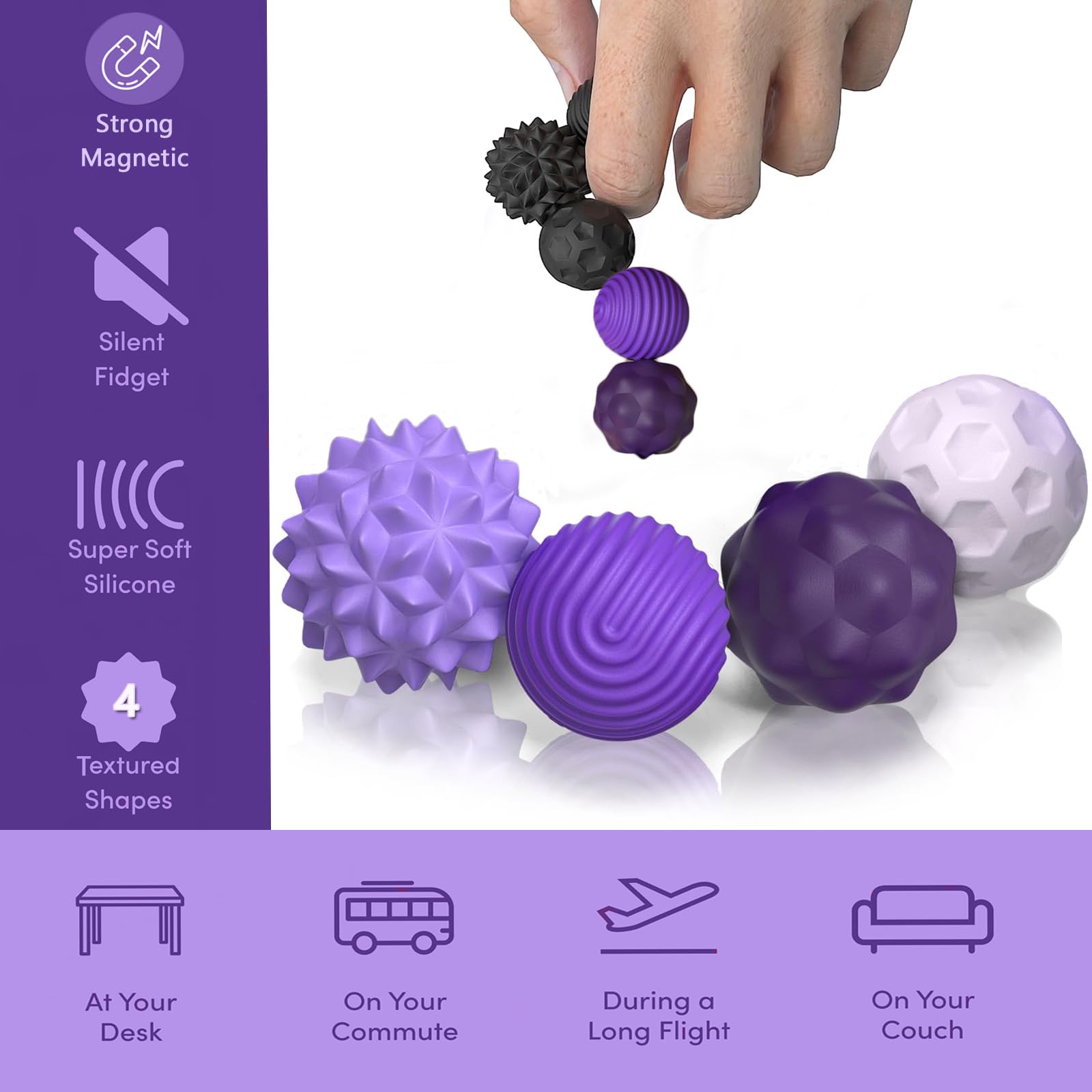 Afufu Magnetic Balls Fidget Toys for Adults & Teens, Anti-Stress Sensory Toys, Silent Textured Silicone Sensory Balls - Image 3