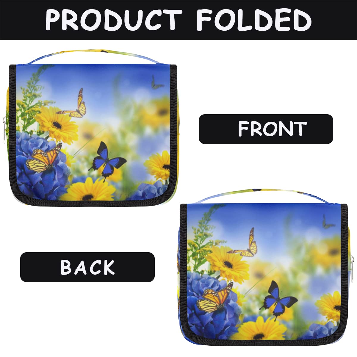 Kwiaty Motyle Podróżna Kosmetyczka Kwiaty Mycie Torba Unisex Wiszące przybory toaletowe Kosmetyczka Organizer do makijażu, wielobarwny, Jeden rozmiar