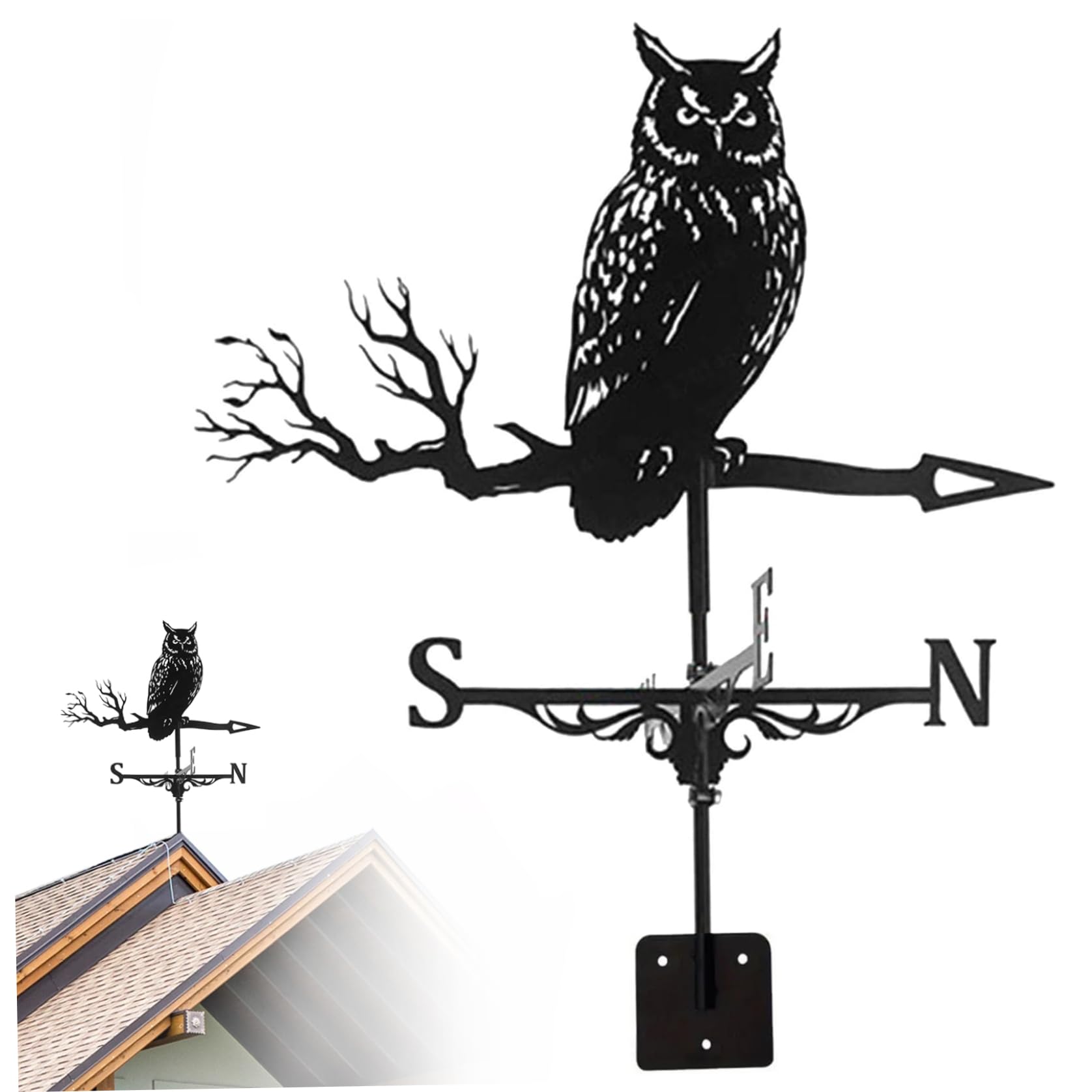 Weather Vane, Metal Weather Vanes Roof Mount, Owl Weathervanes, Weather Vane for the Garden, Yard, Sheds, Yard, Patio Decor Weather Vanes for Yard Weathervanes Wind Vane Weather Vane for the Garden