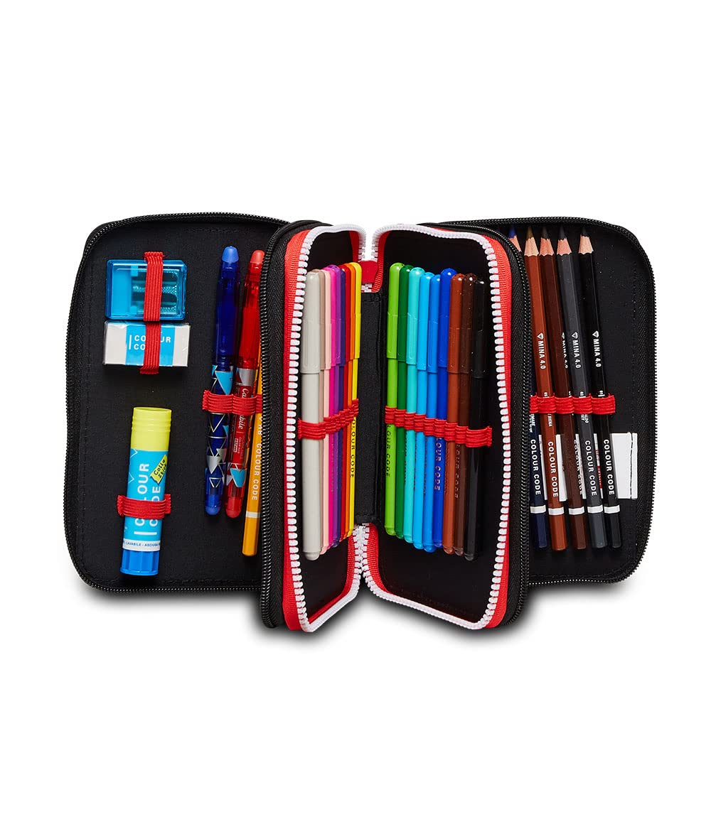 Seven Astuccio 3 Zip MILAN GLORY & HONOUR, Nero, Completo di Matite, Pennarelli e penne, Per bambini e ragazzi, Scuola & Tempo Libero, prodotto ufficiale, Idea regalo