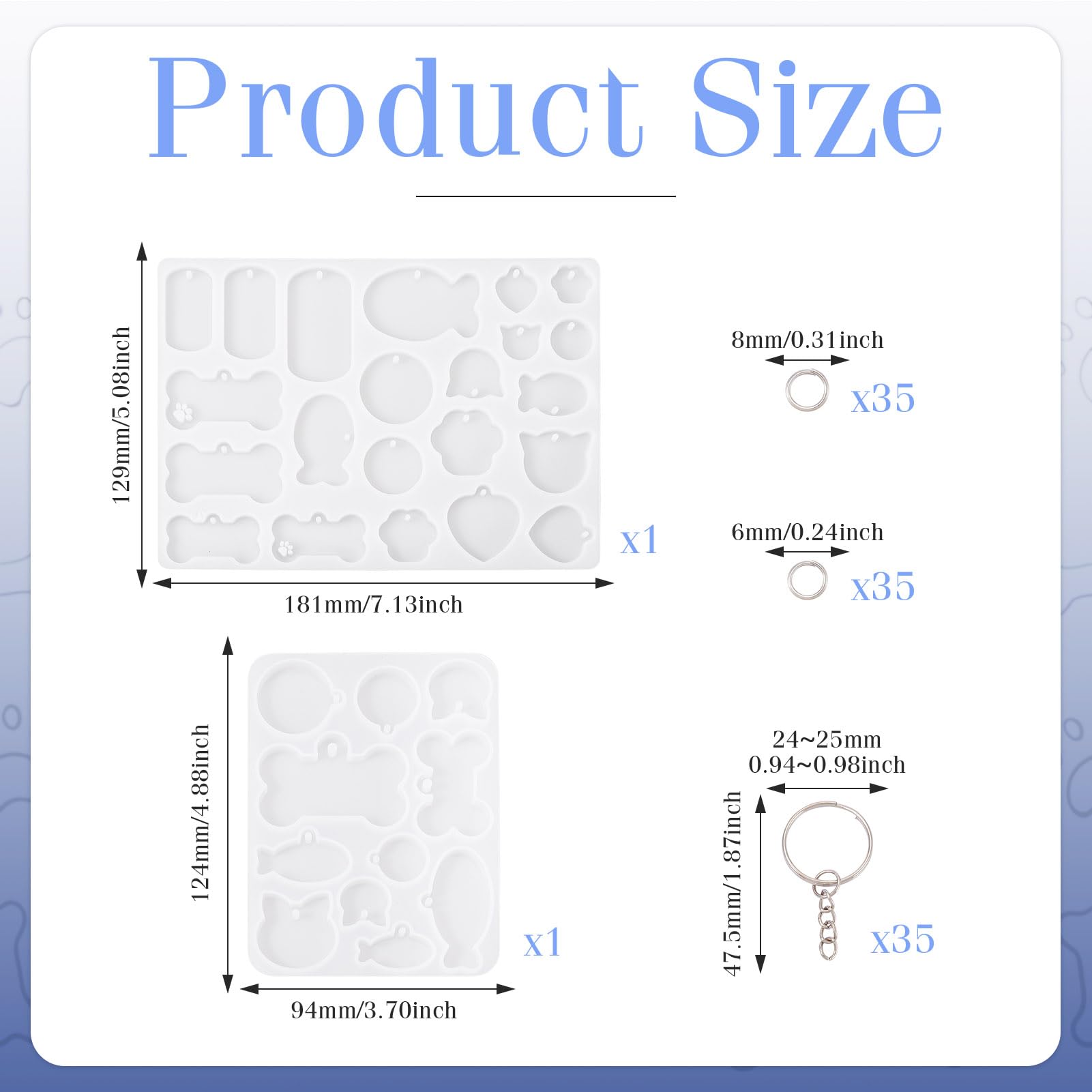 PandaHall 2pcs Cat Silicone Molds with Split Key Rings Jump Rings Bone Fish Heart Resin Moulds for Casting UV Epoxy Resin Jewellery Making Keychain Craft - Image 3