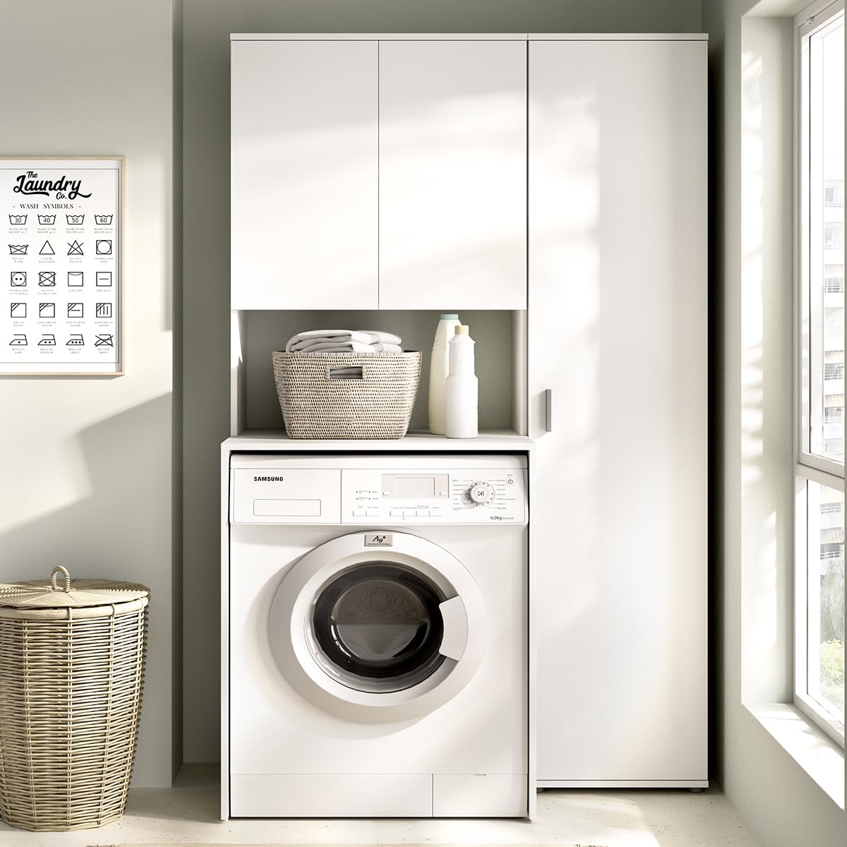 DEKIT - Conjunto DE Armario con 1 Puerta Y Mueble para Lavadora con ALTILLO 190x102,3x62cm