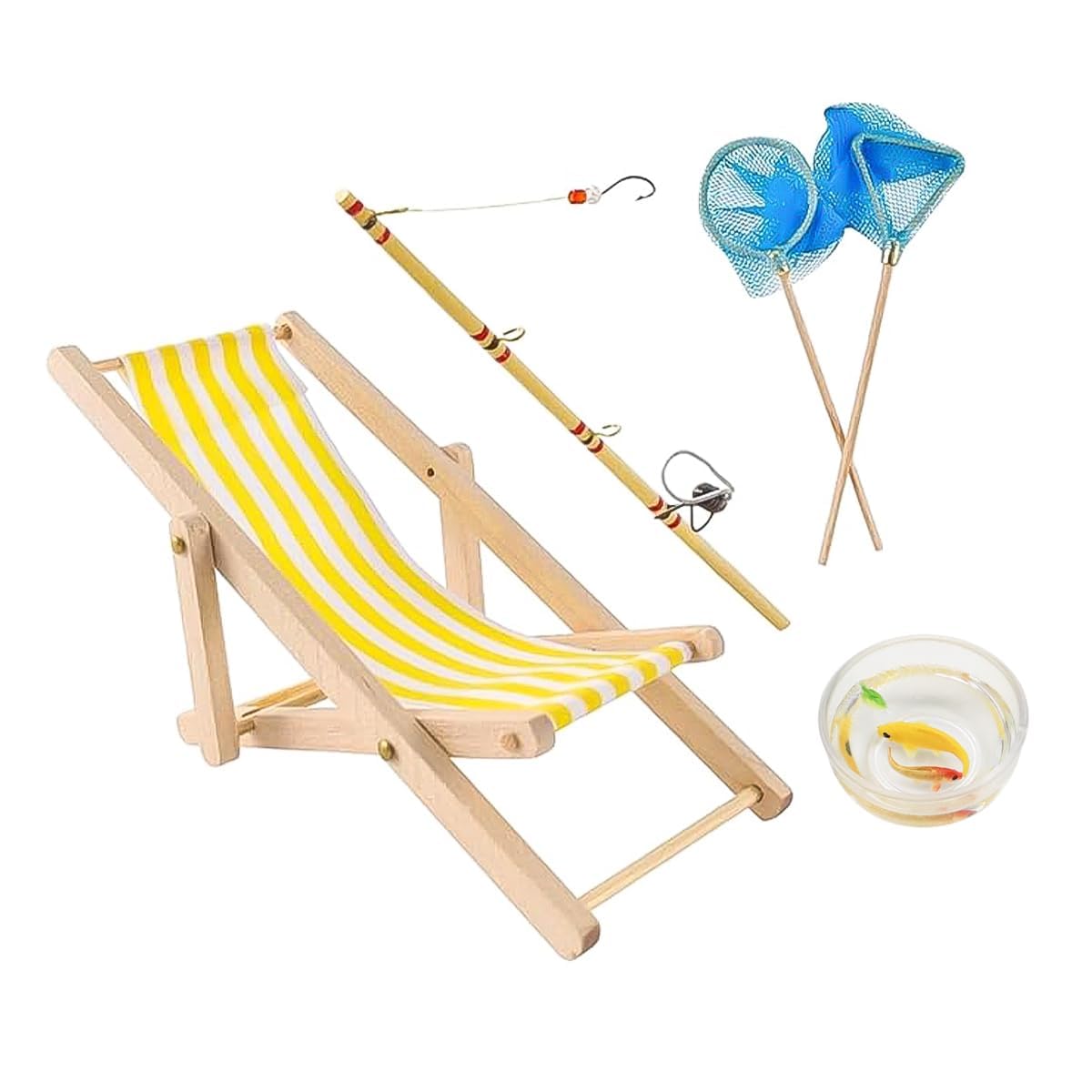 Namvo Miniature Fishing Rod Set of 5 Fishing Chair Fishing Net Fish Bowl with Fisherman Fishing Cake Topper Cake Decoration Miniature Gnome Accessories Decorations for