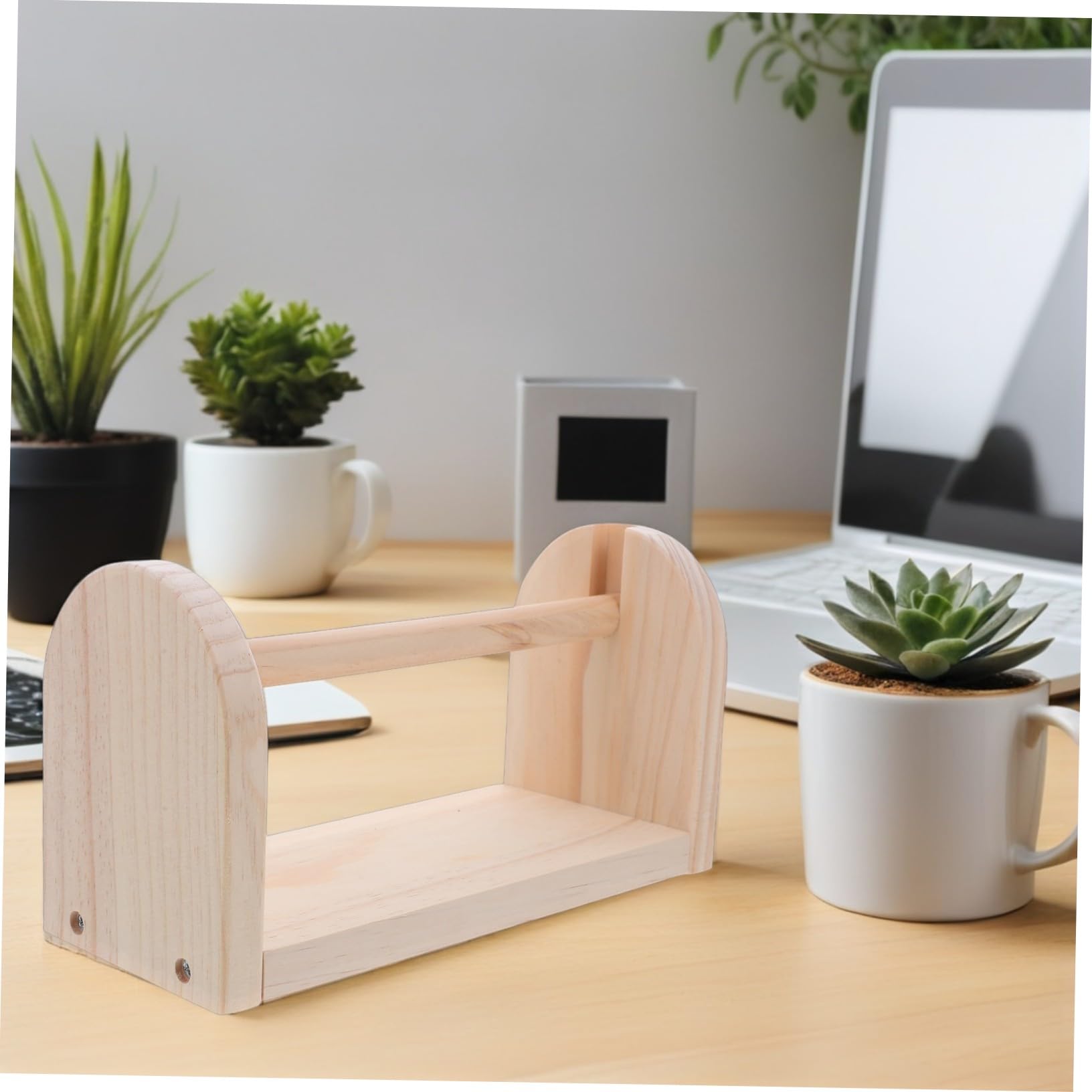 Dispenser Nastro Adesivo in Legno per Scrivania Porta Nastro da Tavolo Stabile e Multifunzionale Supporto per Piccoli e Grandi Organizer per Casa e Ufficio Design Naturale