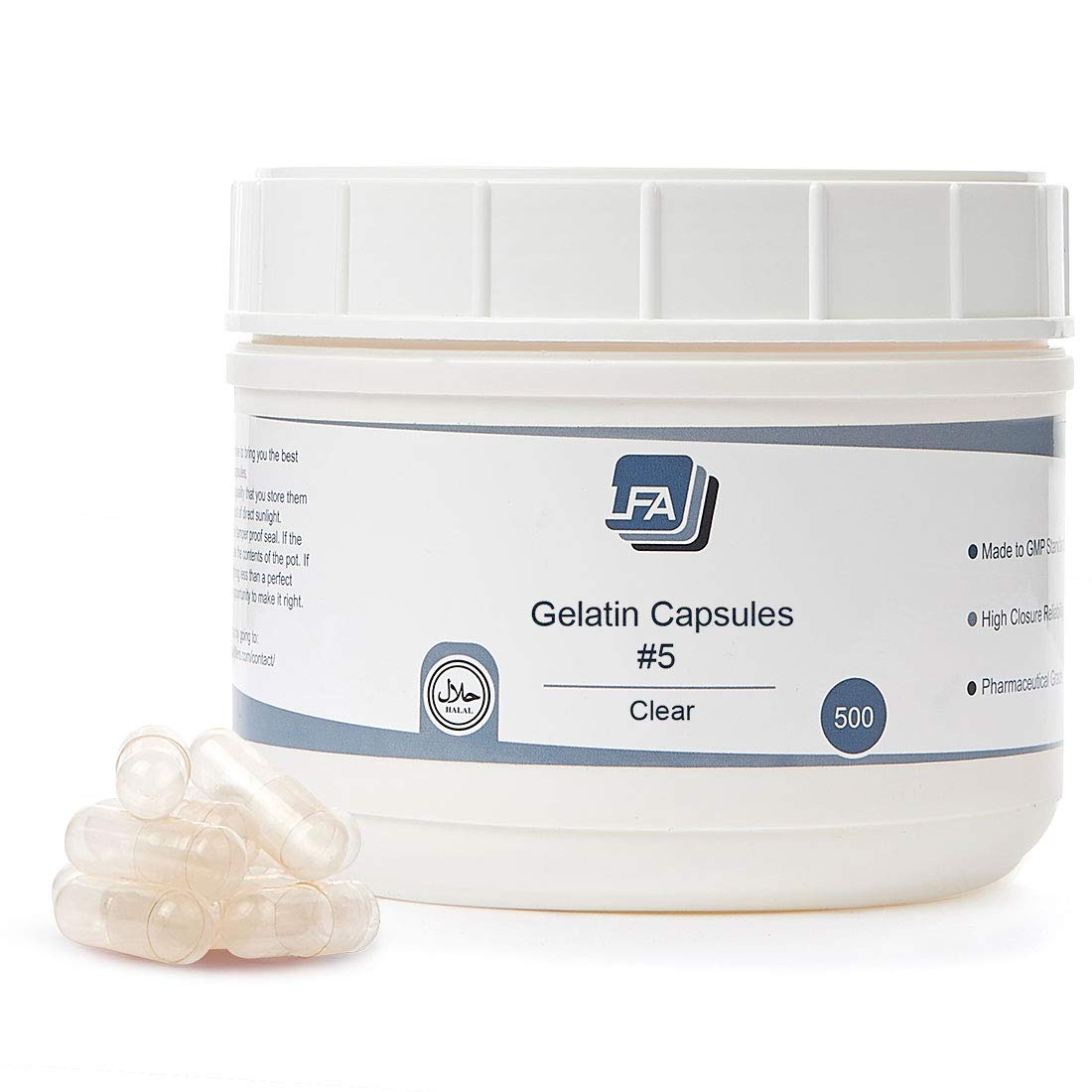 Empty Capsules Size 5 - Clear Gelatin - 500 Count - Fits Capsule Filling Tray Filling Tray - Joined Beef Gel Caps Easy Snap for DIY Powder Supplement Pills - Certified Halal