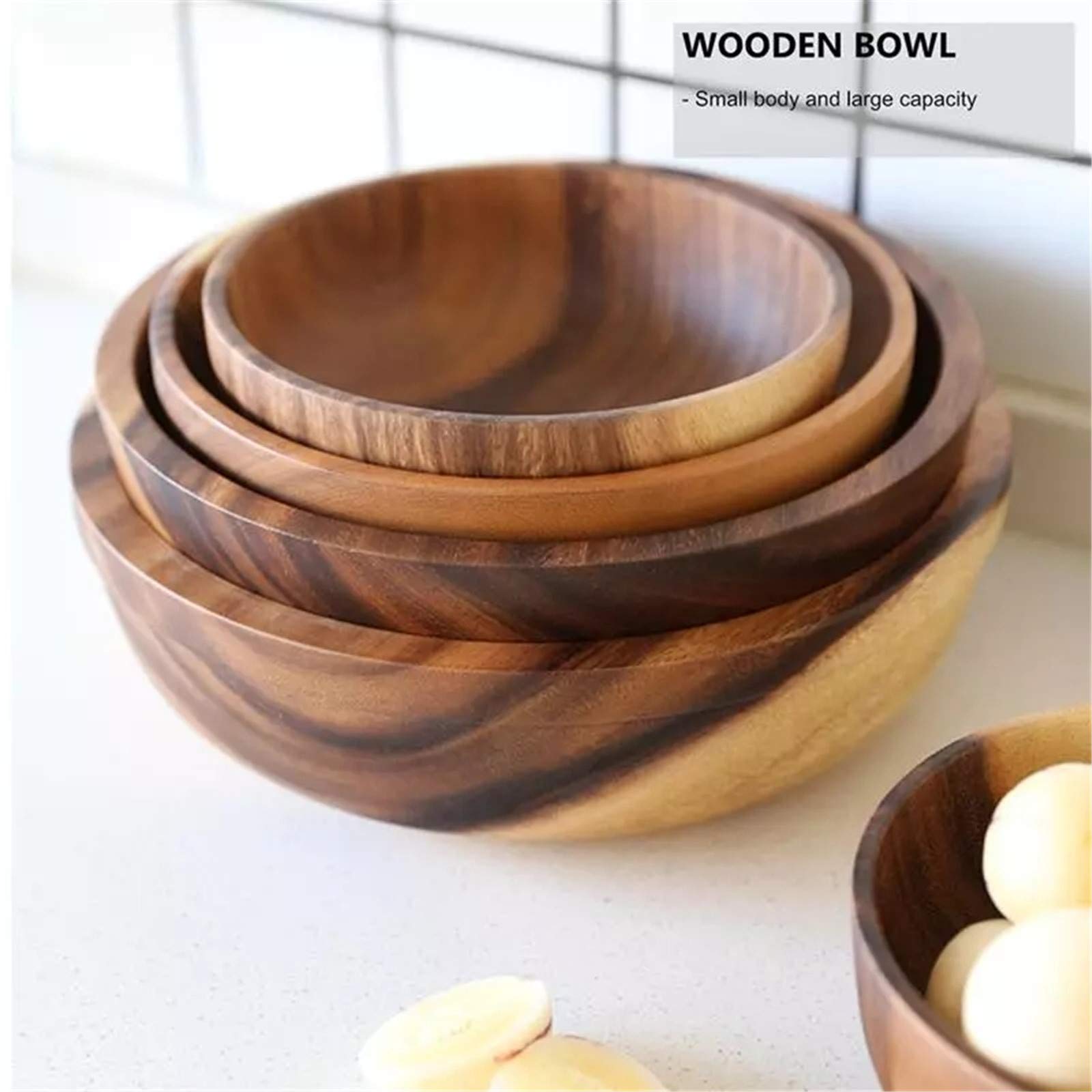 Cuenco de Ensalada de Madera Natural Decoración de Frutas Cuenco práctico Cocina del hogar Cuenco de Madera Vajilla Cocina de Restaurante