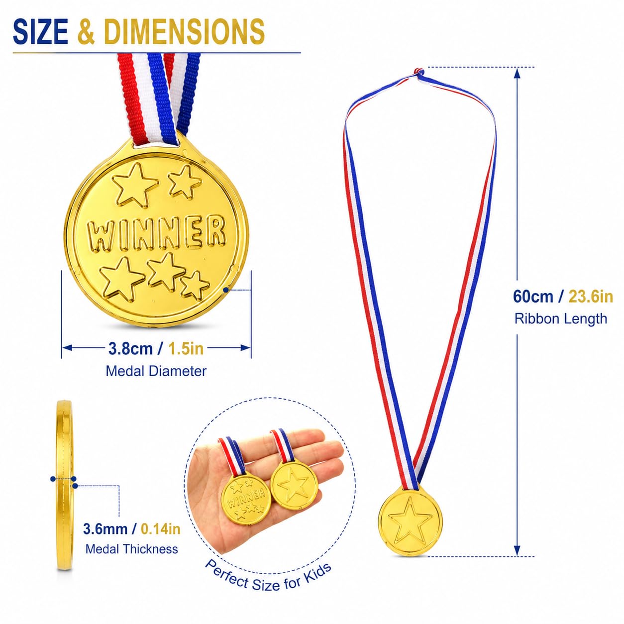 30 Médailles Enfant Dorées avec Rubans, Trophées, Médaille Personnalisable pour Récompenses Sportives, Événements Scolaires Et Jeux Enfants, Porte Médaille Plastique De Qualité