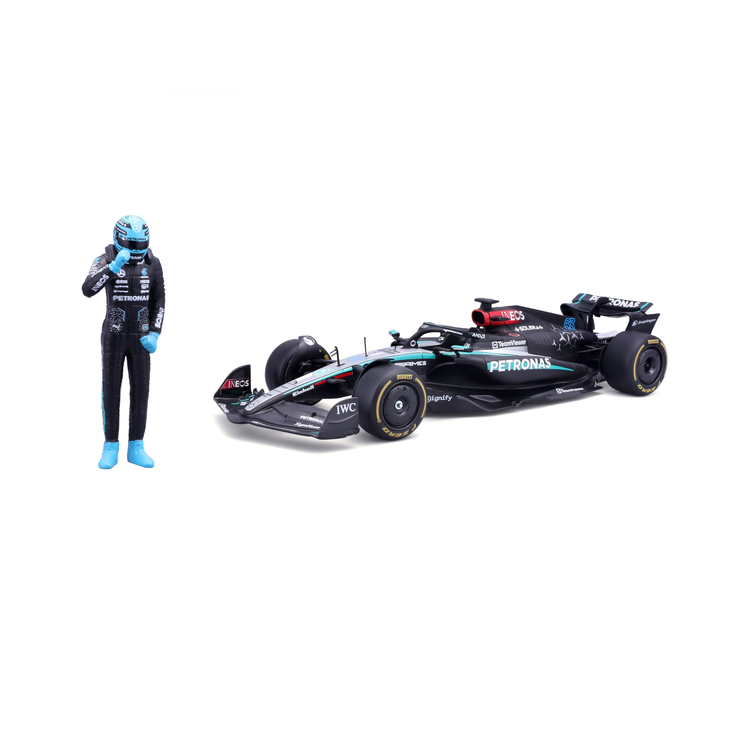 Formula One Group Silver Bburago F1 Mercedes With George Russell Figure