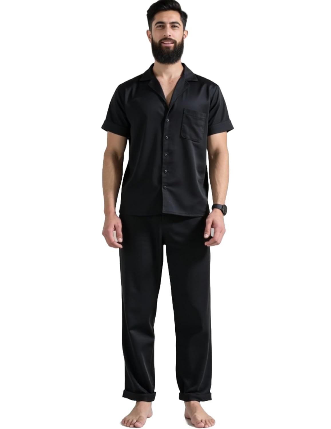 Men’s Black Nightwear Set | Modern Luxe Half Sleeve Pyjama & Lounge Co‑Ord | Men Night Suit & Sleepwear Men’s Black Nightwear Set | Modern Luxe Half Sleeve Pyjama & Lounge Co‑Ord | Men Night Suit & Sleepwear