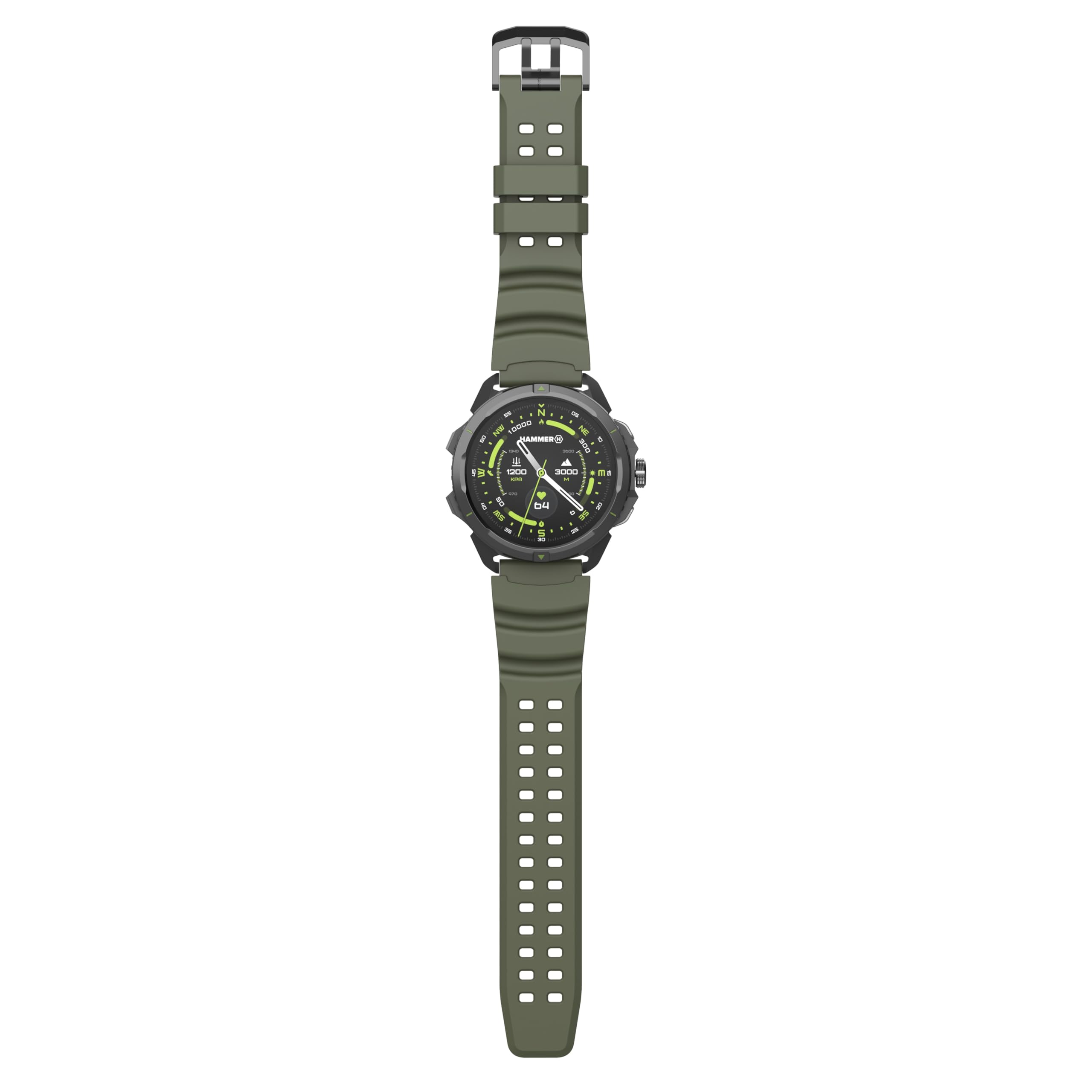 Hammer Watch 2 Edizione Militare, GPS, schermo AMOLED Gorilla Glass da 1,5 pollici, grande batteria da 530 mAh con fino a 15 giorni di autonomia con una singola carica, resistenza 5 ATM, tasto SOS