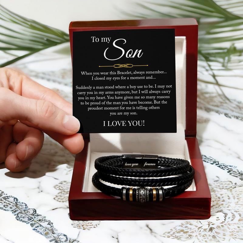 To My Son Bracelet, Best Gifts For Son, Men Gift, Love You Forever Bracelets, Birthday Gift With Message Card and Box