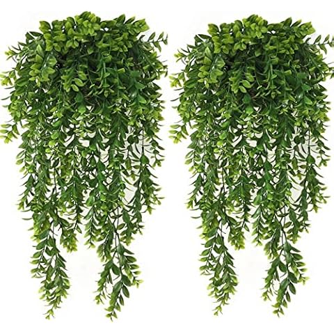 Artificial Hanging Vines, Fake Greenery Ivy Plastic Leaves Plants Faux Plant Foliage for Wedding Party Home Garden Wall Office Bedroom Decoration Indoor Outdoor Baskets Lights DIY Table Decor - 4 Pack Cover