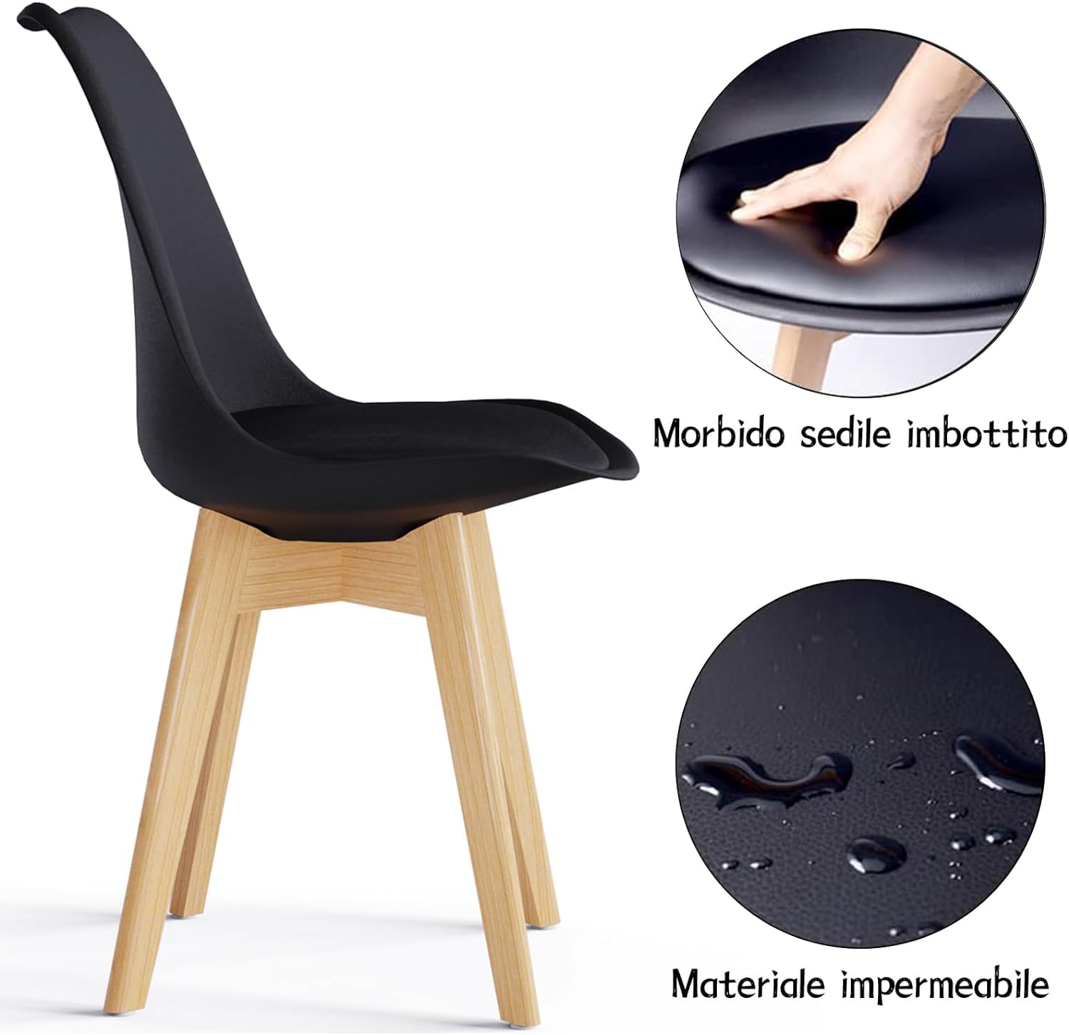 JIJIAN Set di 6 Sedie Per Sala da Pranzo, Sedia in stile nordica, Gambe in Legno Massello, Ideale per Sala da Pranzo, Soggiorno, Camera da Letto, Cucina, Sala Riunione, ecc