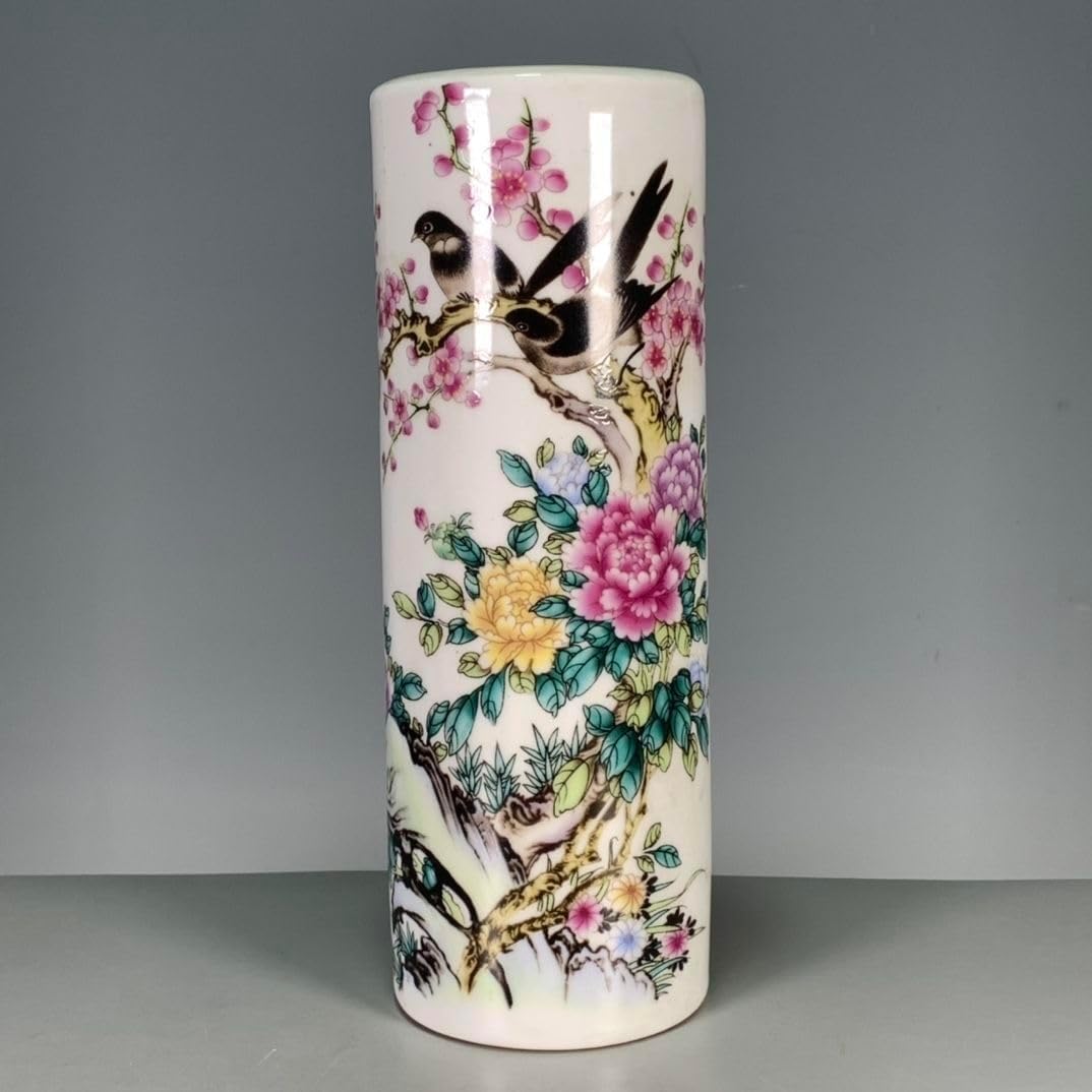 Bzgpmfud One Color Vase Desktop Chinese Made In The Guangxu Period Of Qing Dynasty Pastel Flowers And Birds Spring Garden Pen Holder Living Room Desktop