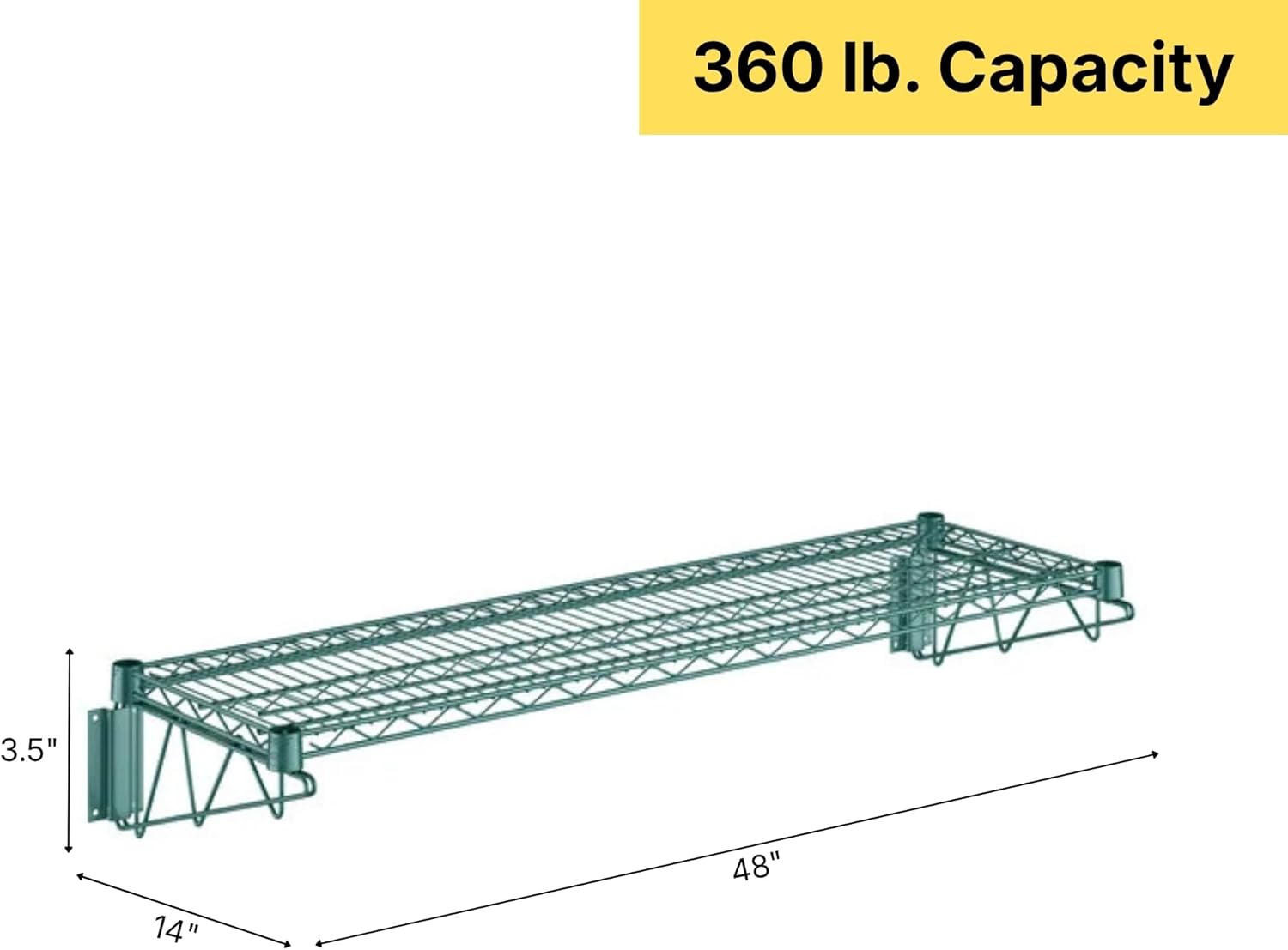 14" x 48" Green Epoxy Wire Wall Mount Shelf