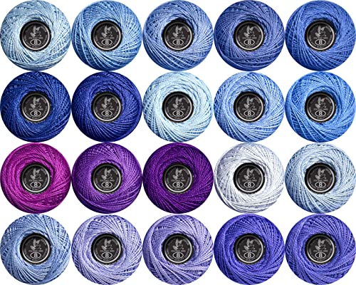 Image of Soft 20 Colors Classic Crochet Thread 20 Pack,100% Cotton (Cornflower Blue-553-3838)