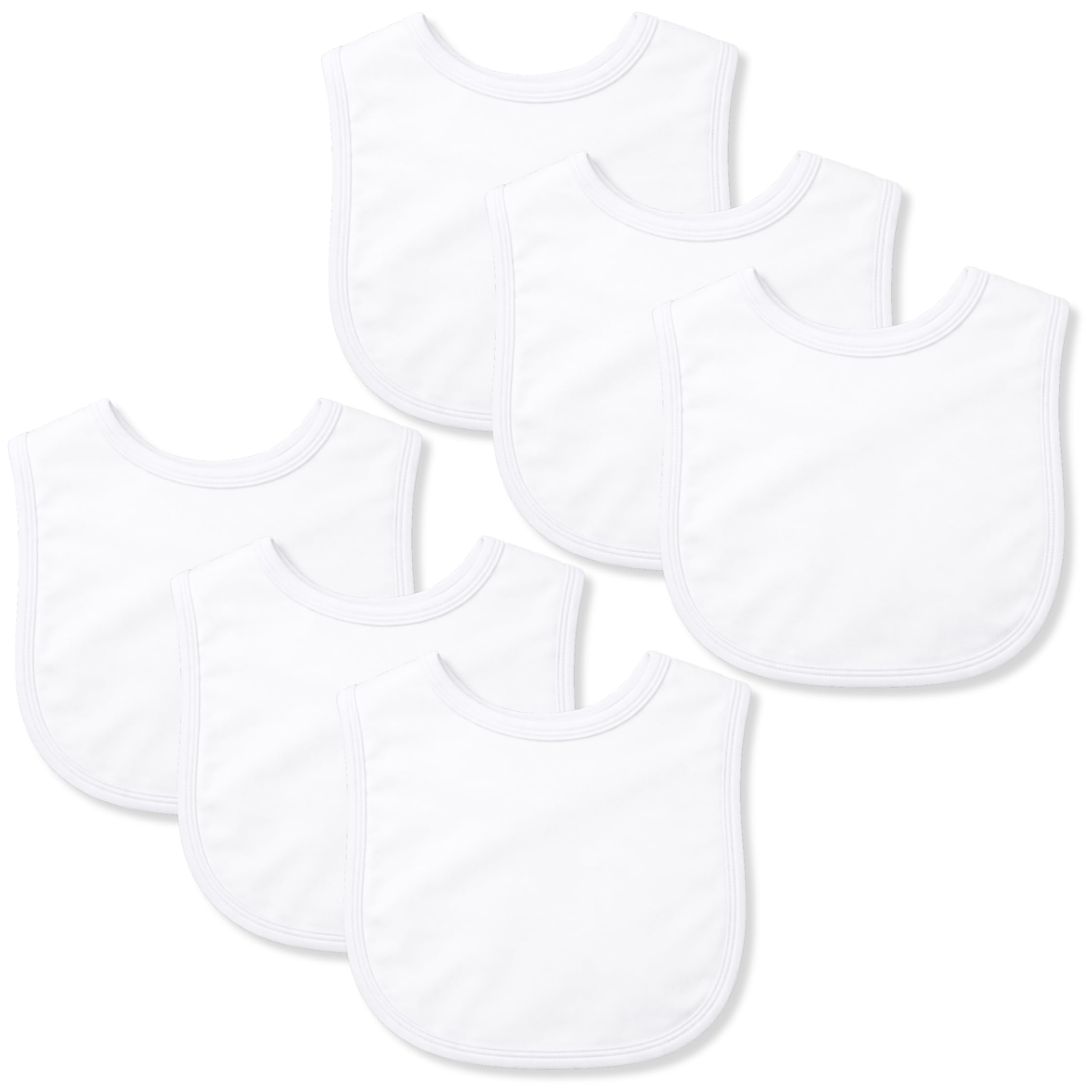 Baby Togs Men's White Baby Bibs, 100% Cotton Dribble Bibs For Boys & Girls 0-24 Months 3 Pack Or 6 Pack, Teething Bib, Milk Feeding Bib 6 Pack