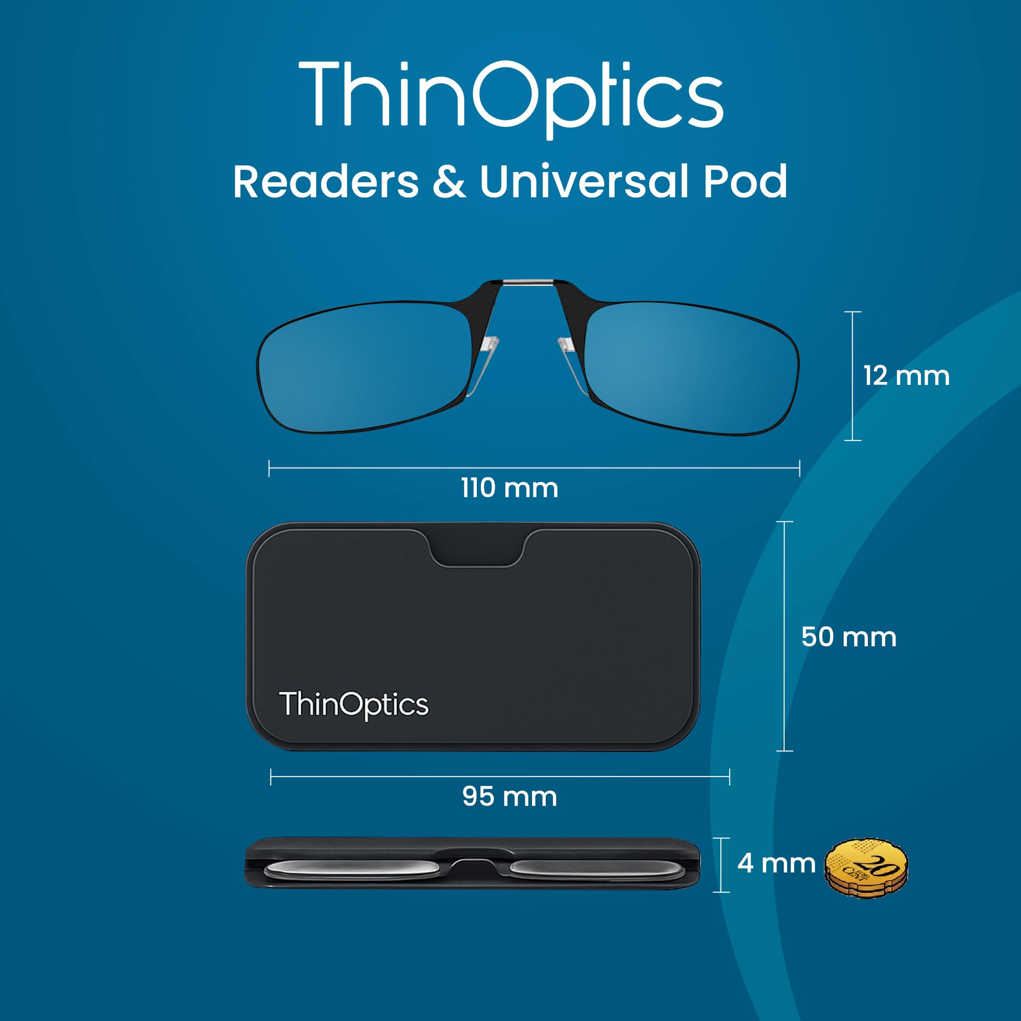 ThinOptics Gafas De Lectura Estuche Compacto Universal - Unisexo Hombres Mujeres - Gafas De Lectura Compactas Y Livianas Con Tecnología Flex-fit