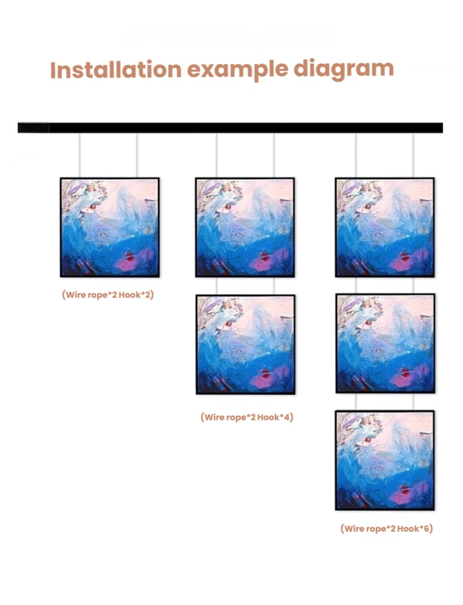Rail d'accrochage pour tableaux, Kit de rail de suspension for tableaux avec câbles de 100 à 300 cm et crochets réglables(80cm/31.5in,100cm Cable)