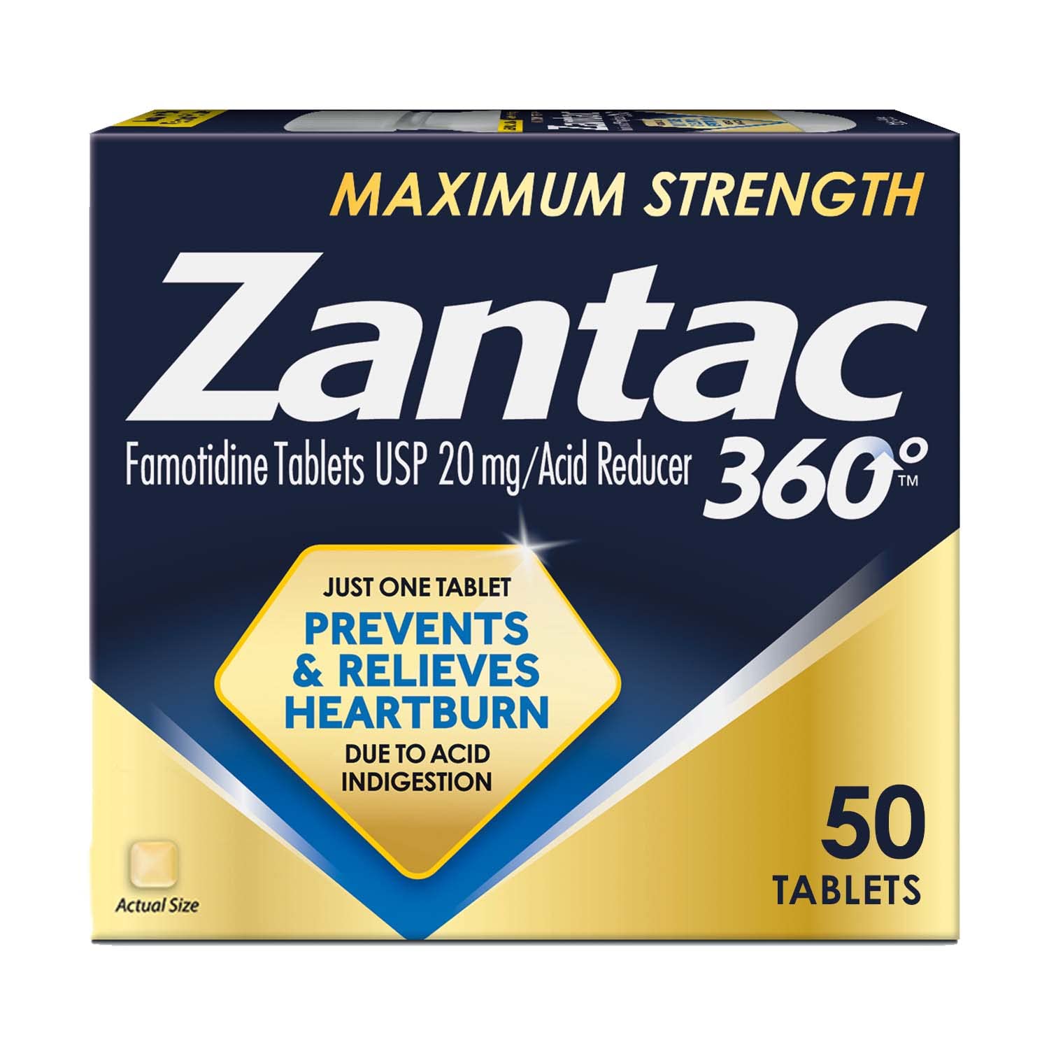 Zantac360 Maximum Strength Tablets, 50 Count, Heartburn Prevention and Relief, 20 mg Tablets