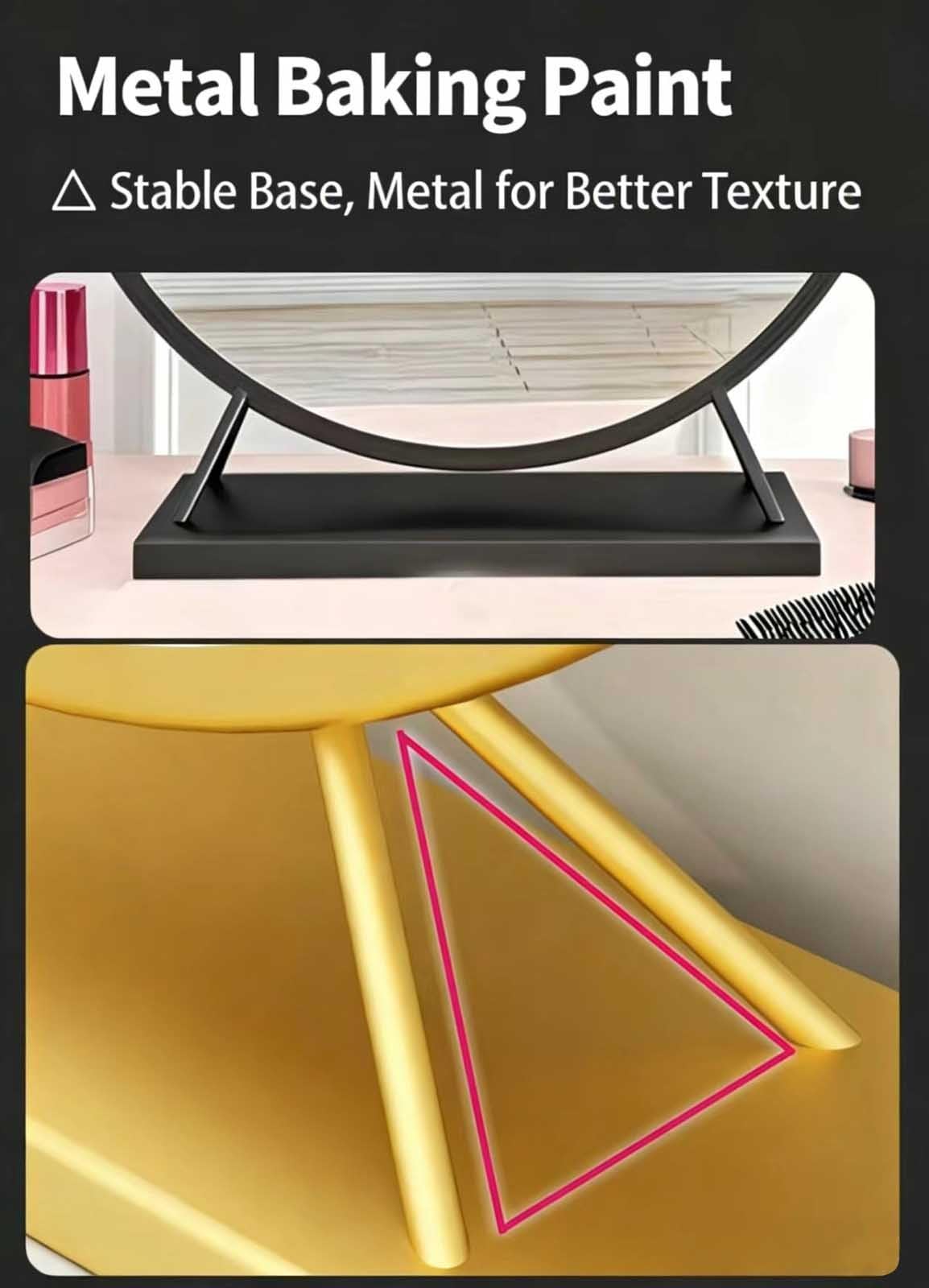 Freistehender runder Kosmetikspiegel, HD-Schminkspiegel mit Ständer, verzerrungsfrei, Metallrahmen, ergonomisch, kein Verbiegen, für die Arbeitsplatte(A,M)