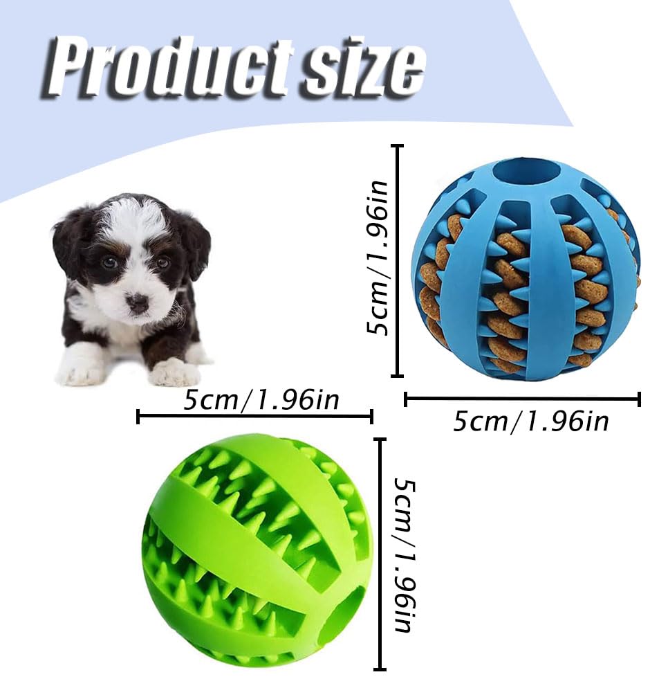 2 Pack Interactive Dog Toys for Treat Dispensing Squeaky Teething Chew Balls Dog Treat Ball for Small Dogs Clean Teeth & Training (Blue + Green) - Image 2