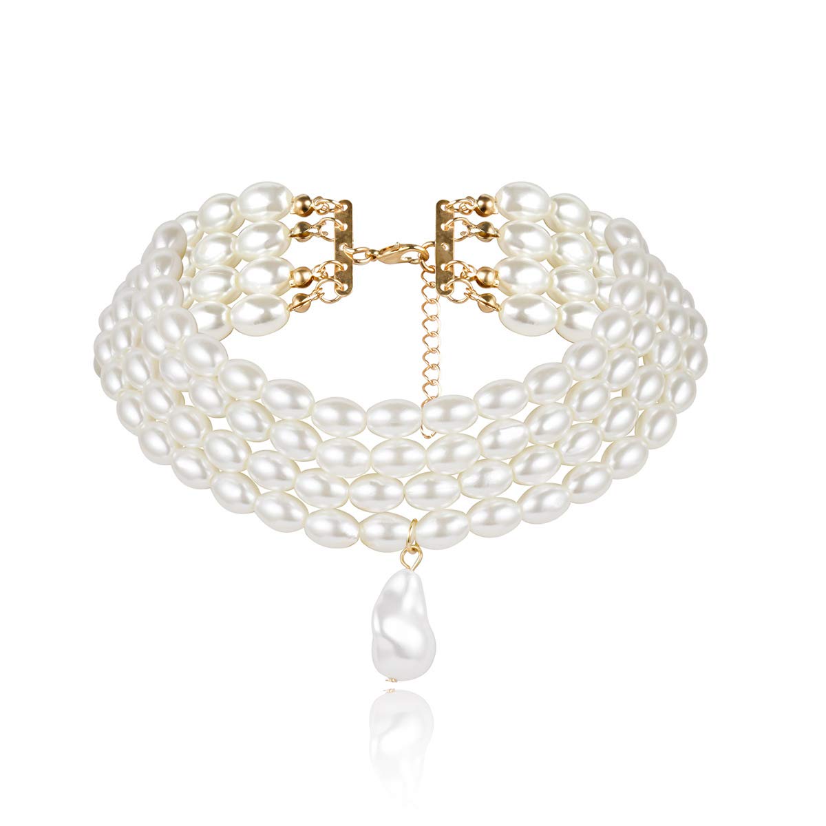 Aaishwarya Vintage Styled White Baroque Pearl 4 Layered Bar Choker Necklace for Women and Girls | Necklace for Women | Chain for Women | Choker Necklace for Women | Necklace for Girls (B08X1QYGTK) Amazon Price History, Amazon Price Tracker