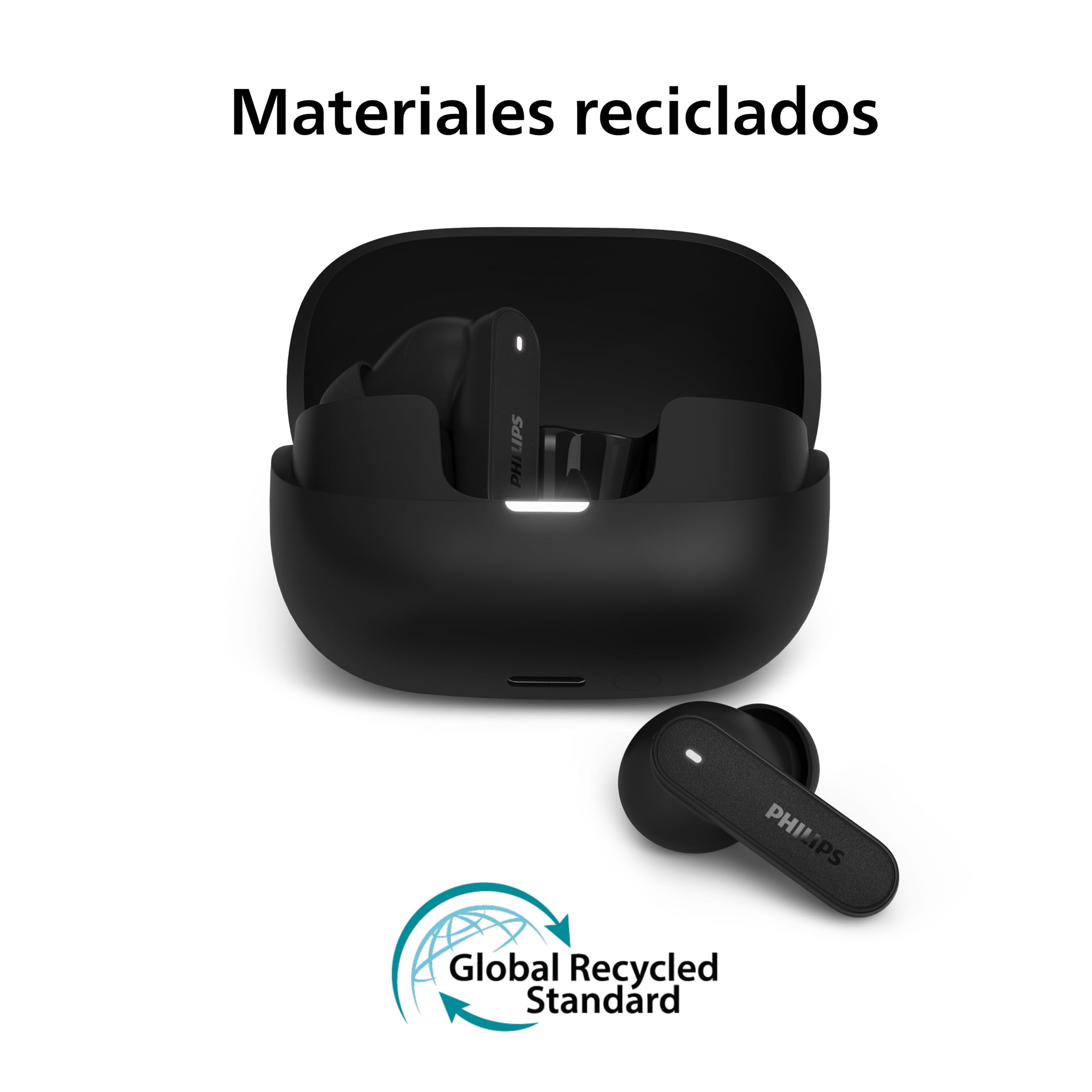 Philips TAT3000BK Auriculares True Wireless, Cancelación Ruido adaptativa, 48h reproducción, Almohadillas SecureFit, Llamadas nítidas 6 micros, Bluetooth 6.0, Auracast, IPX4, Estuche Compacto, Negro