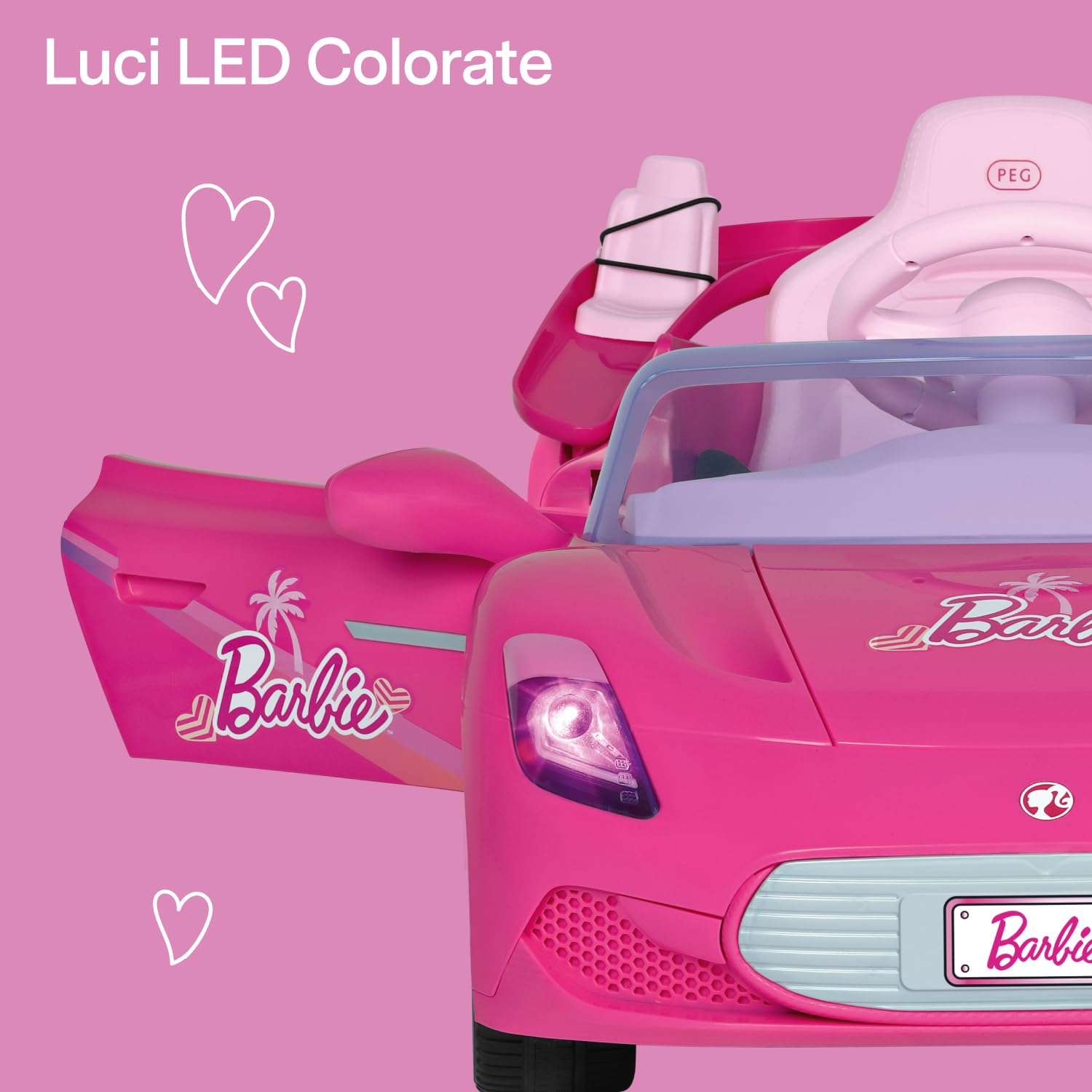PEG Barbie RC Auto Elettrica Cavalcabile 12V per Bambini con Telecomando, Guida Manuale, Doppio Sedile per 2 Barbie, Portiere Apribili, Luci e Suoni, Età 18+ Mesi