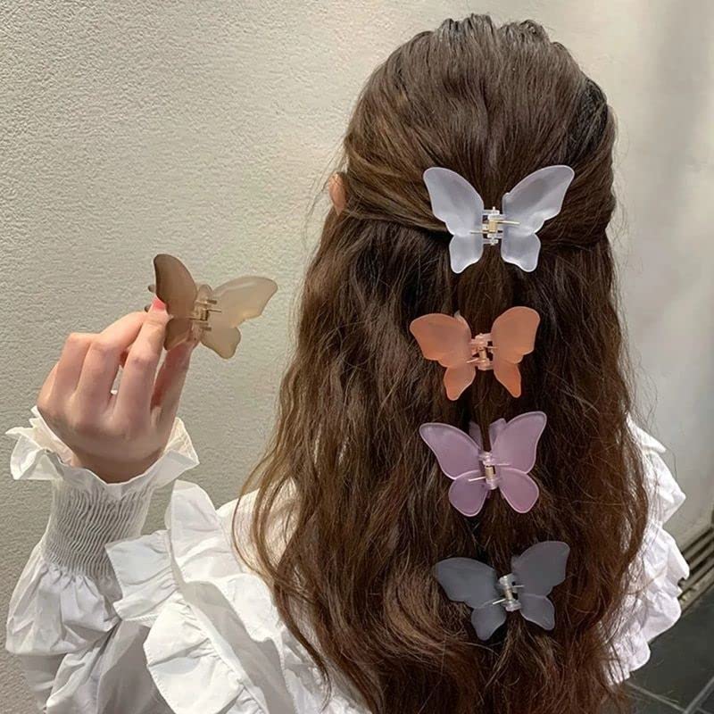 BAKEFY 6 Frosted Transparent Claws Elegant Butterfly Hairpins Women Hair Accessories Hair Claws Woman Girls Hairstyle Clips Barrettes Headwear,Multi
