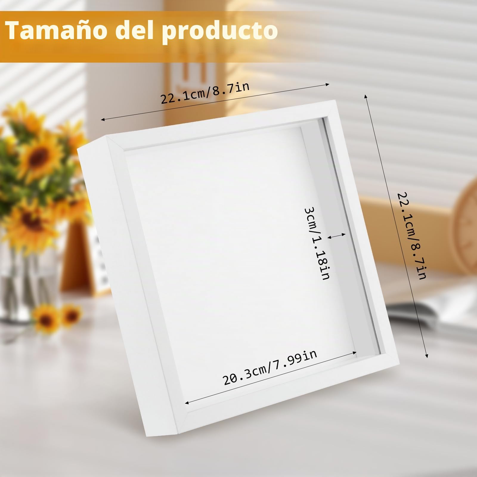 NVIYAM Marcos con Profundidad, 20 x 20 cm Marcos de Fotos 3D, Marco de Madera Profundo para Rellenar 3D para Fotos, Flores, Recuerdos, Manualidades, Souvenirs, Recuerdos de Bodas, Blanco