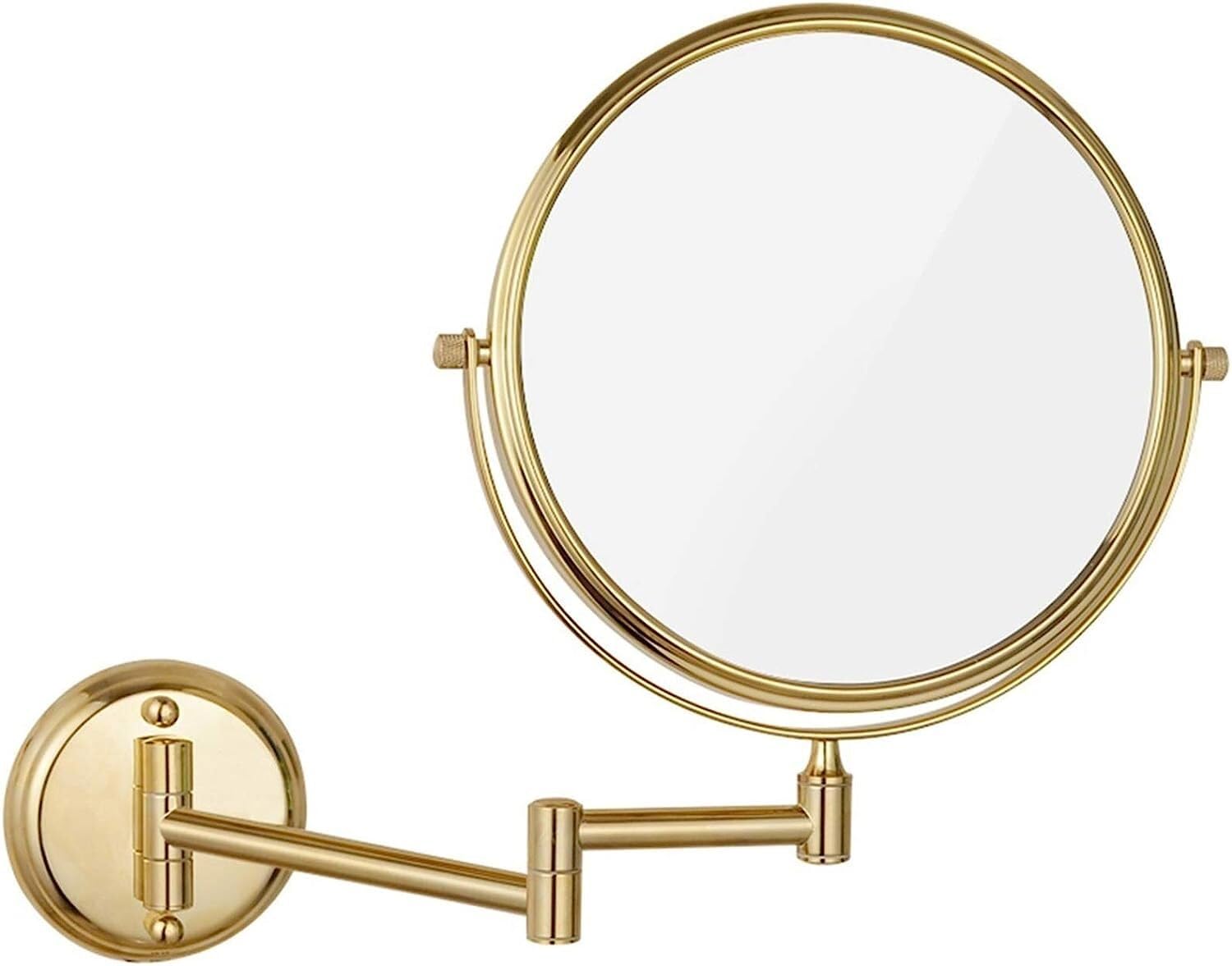 Clearlin Wall-mounted Makeup Mirror, 8 inch Brass Round Double Sided Magnifying Shaving Mirror, 360° Swivel Vanity Mirror(Gold,10X)