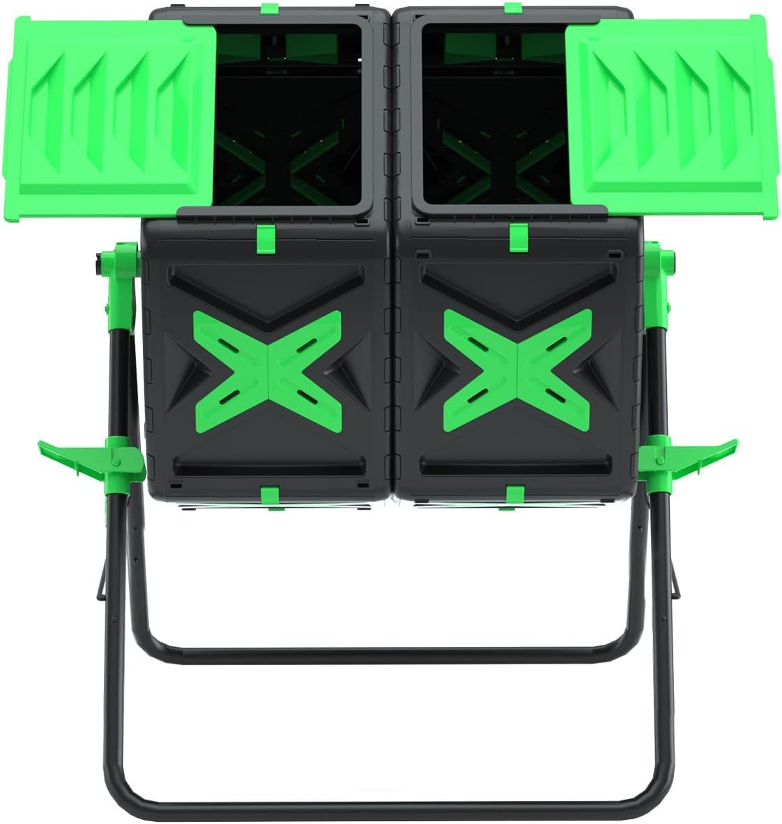 140L Dual Chamber Compost Bin Rotating Composter Tumbler with Easy-Turn, Fast-Working System for Garden, Black&Green