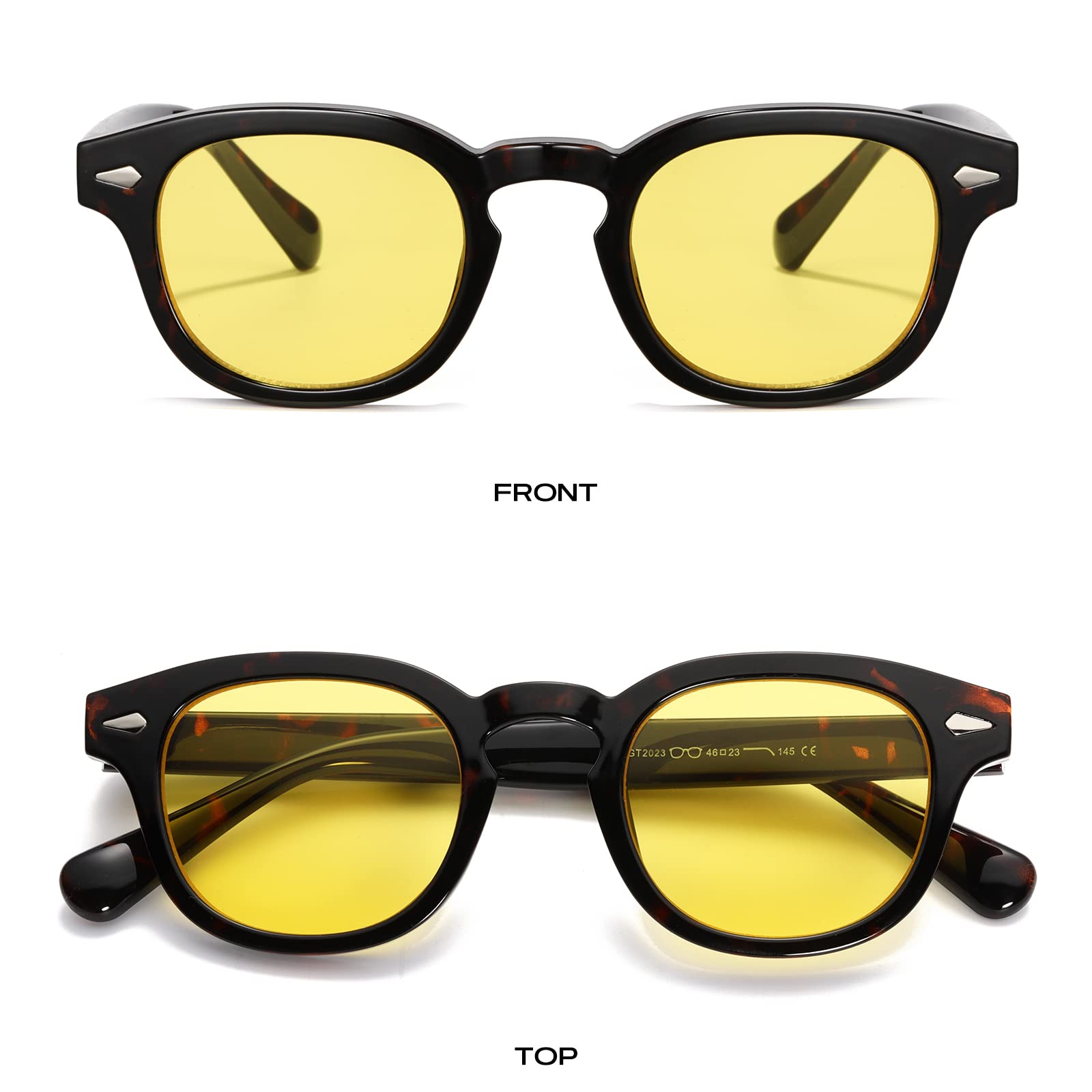 Gtand Unisex-Sonnenbrille im Vintage-Retro-Stil, rund, getönt, für Damen und Herren, modisch, kreisförmig, 46 mm, C19 Schildkröten-Rahmen/gelb getönte Gläser, 46mm