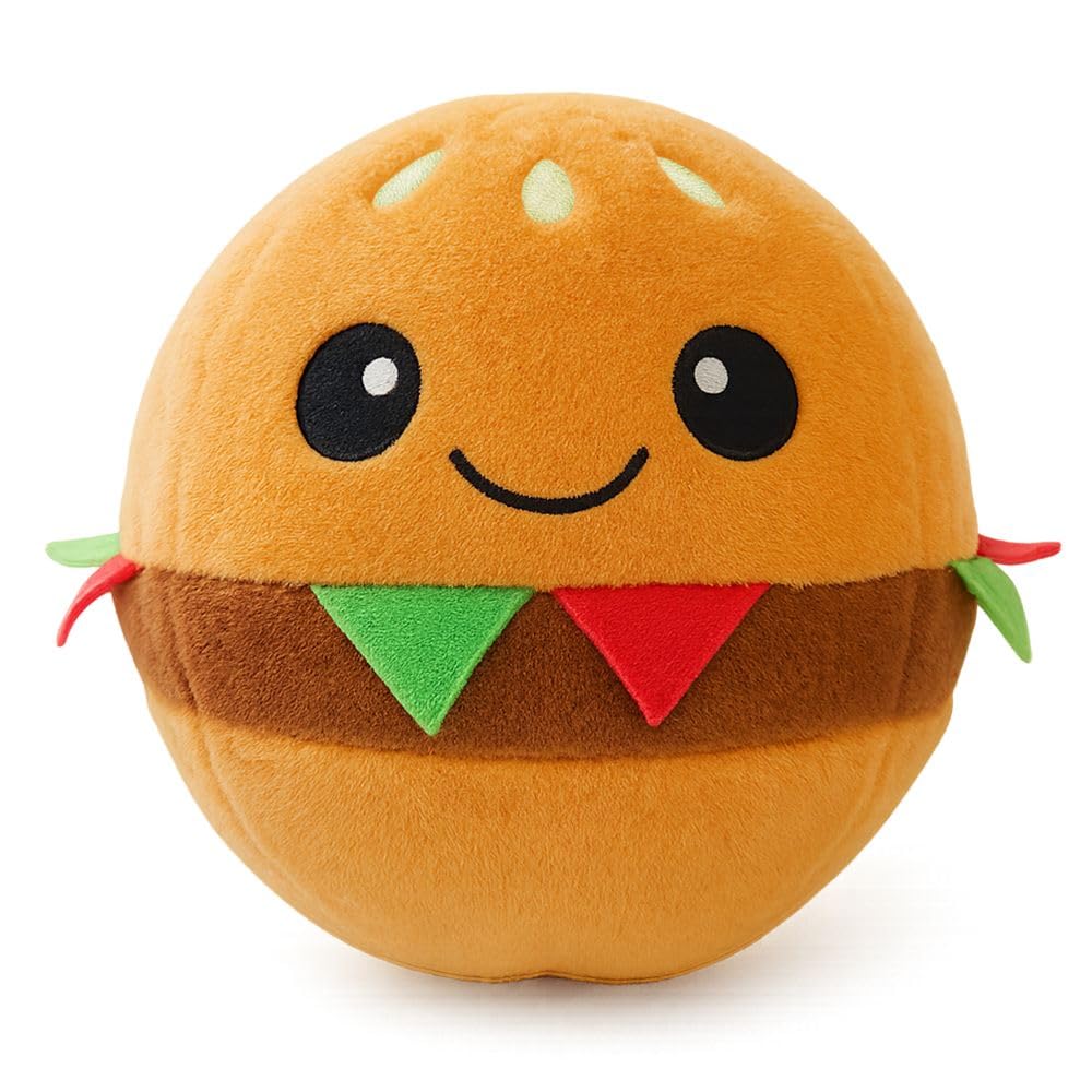 Keycraft Pumpin Plushies Burger โ Inflatable Soft Ball Plush Toy with Air Pump โ 9โณ Fun Food-Themed Sensory Squeeze Toy for Kids โ Gift for Ages 3+