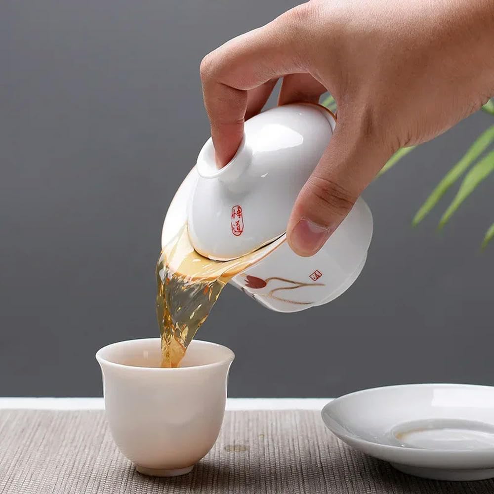 Porcelanowy zestaw do herbaty Gaiwan Kung Fu, Zestaw do herbaty Gaiwan z białej porcelany 150 ml(3)