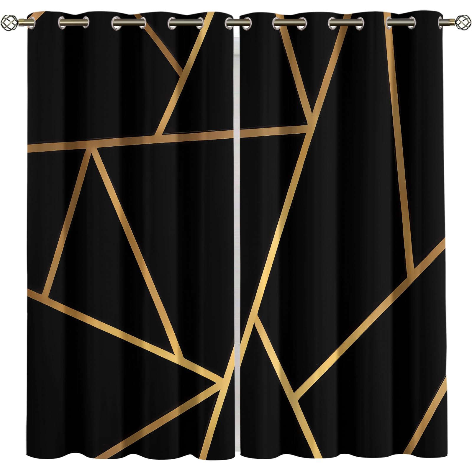 Rideau Occultant Isolant Thermique Salon Chambre Enfant Rideaux À Oeillets 3D Art De Texture De Ligne en Or Noir Rideaux Acoustiques Draperies Intérieurs Rideau Décoration De Fenêtre 200X160Cm