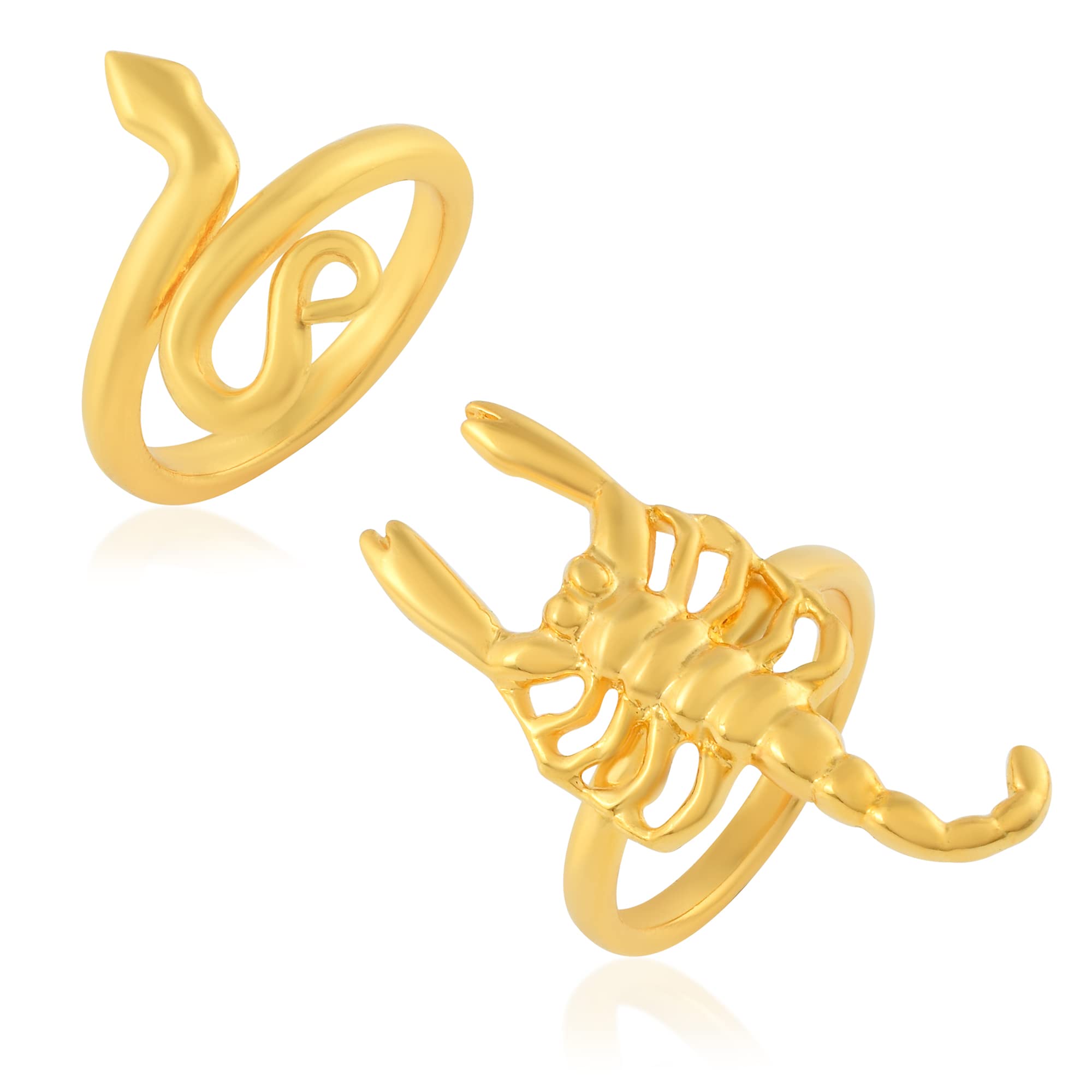 Memoir Brass Goldplated Scorpion and Snake Fashion Finger ring Combo for Men and Women (CMGS6004)