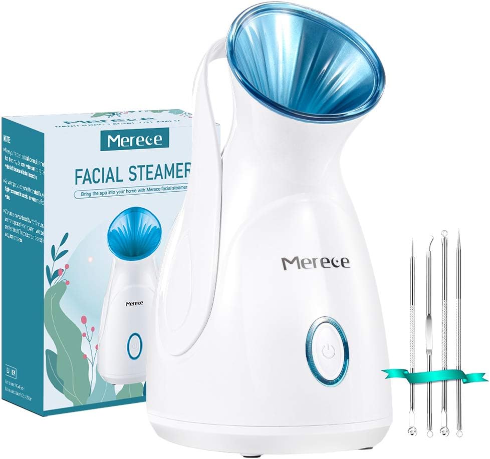 Facial Steamer Face Steamer – Nano Ionic Face Steamer for Facial 100ml Home Facial Humidifier for Face Sauna Spa Sinuses Moisturizing Cleaning Pores, Facial Spa with Skin Kit and Hair Band (Blue)