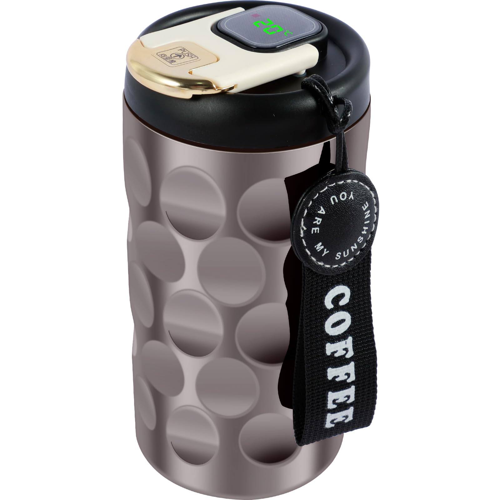Smart Insulated Mug with Intelligent Temperature Display, Coffee Mug with Led Leakproof Stainless Steel Portable, Thermal Travel Mug Smart Coffee Tumbler Easy-Clean for Hiking Camping(black)